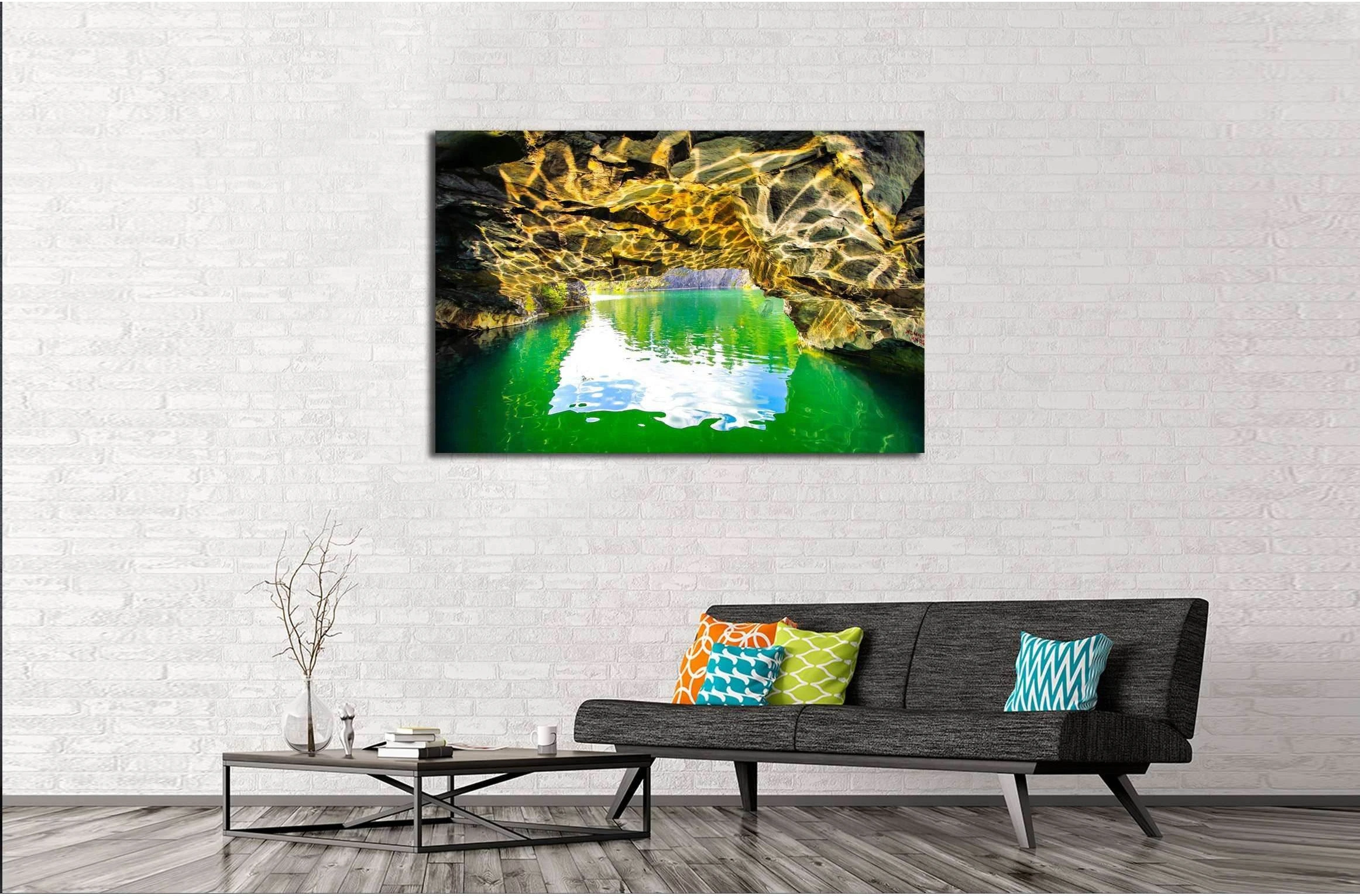 Mountain water cave entrance №2906 Ready to Hang Canvas Print - Zellart Canvas Prints ALL_Products, s-2906