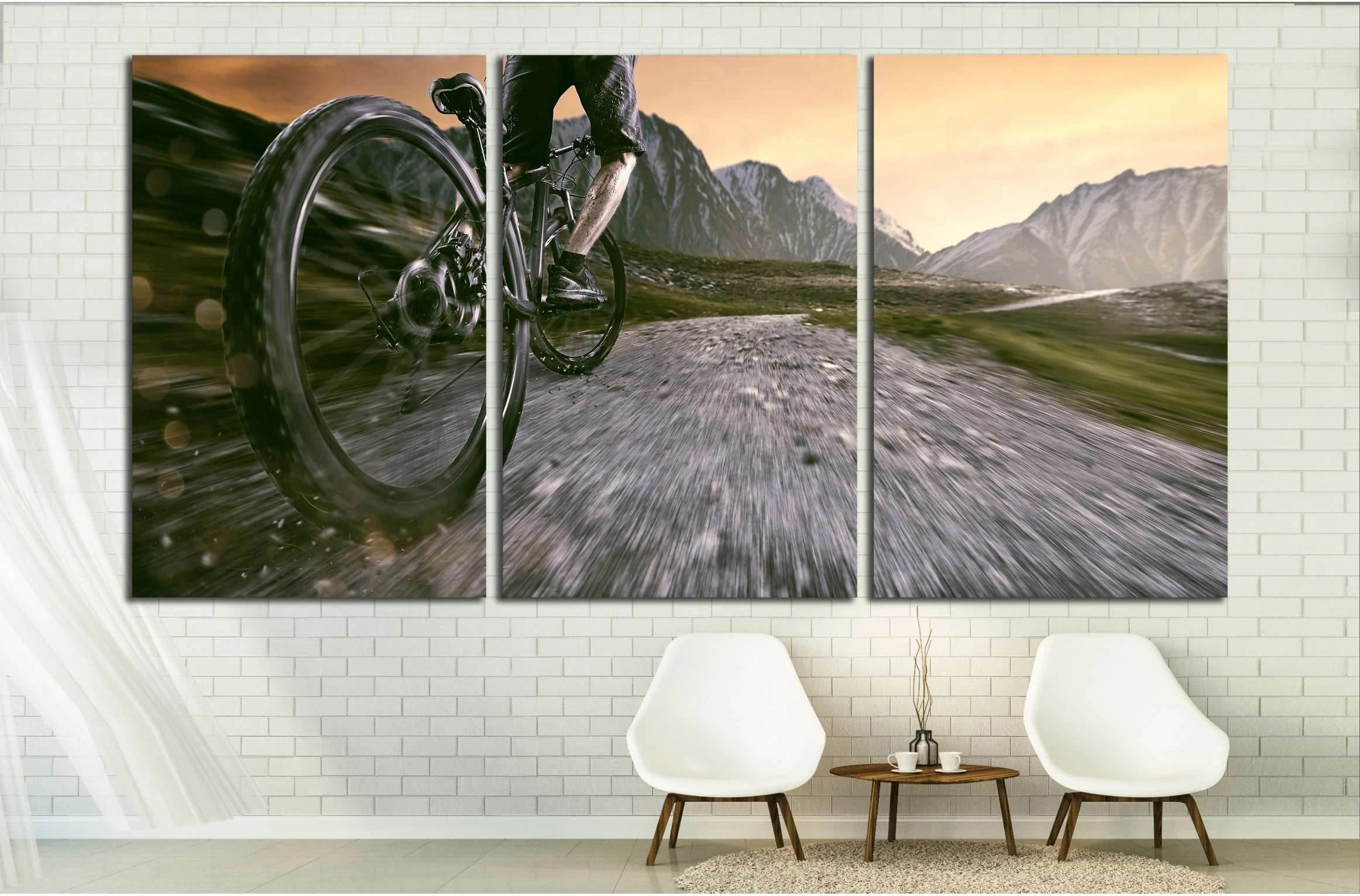 Mountainbiker goes uphill №3254 Ready to Hang Canvas Print - Zellart Canvas Prints ALL_Products, s-3254