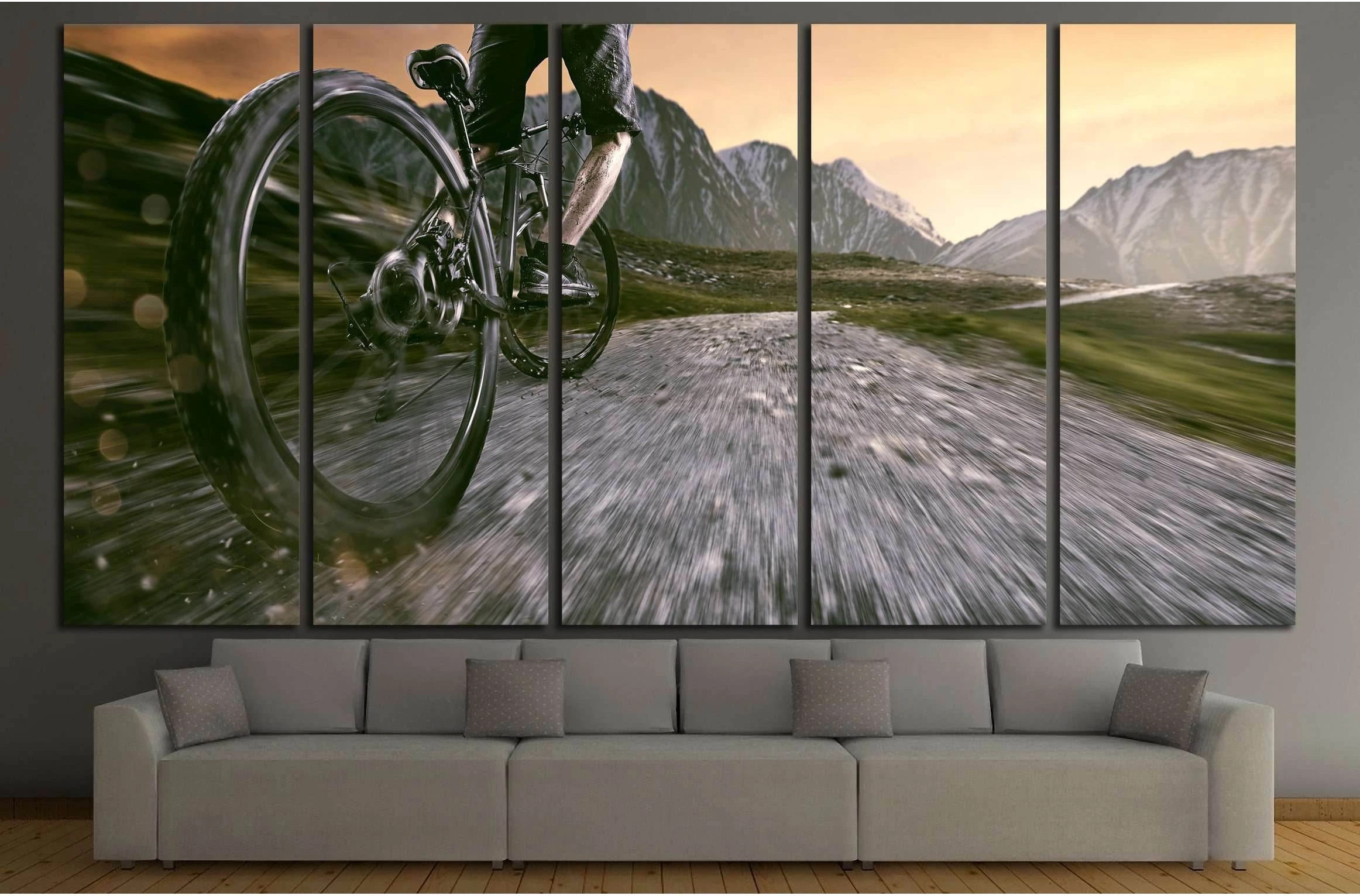 Mountainbiker goes uphill №3254 Ready to Hang Canvas Print - Zellart Canvas Prints ALL_Products, s-3254