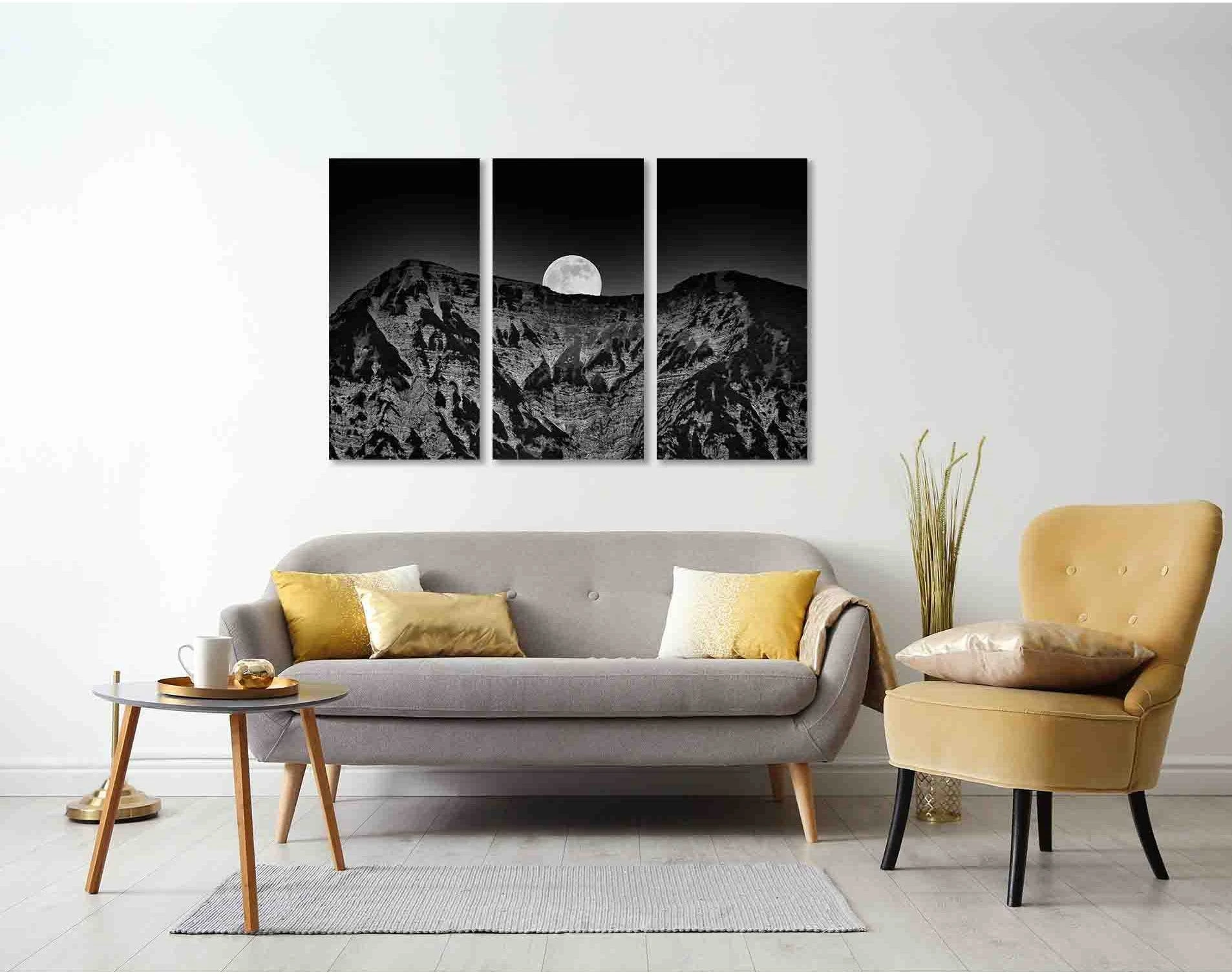 Mountains at night №D2830 Ready to Hang Canvas Print - Zellart Canvas Prints 0new, ALL_Products, Black & White Wall Art