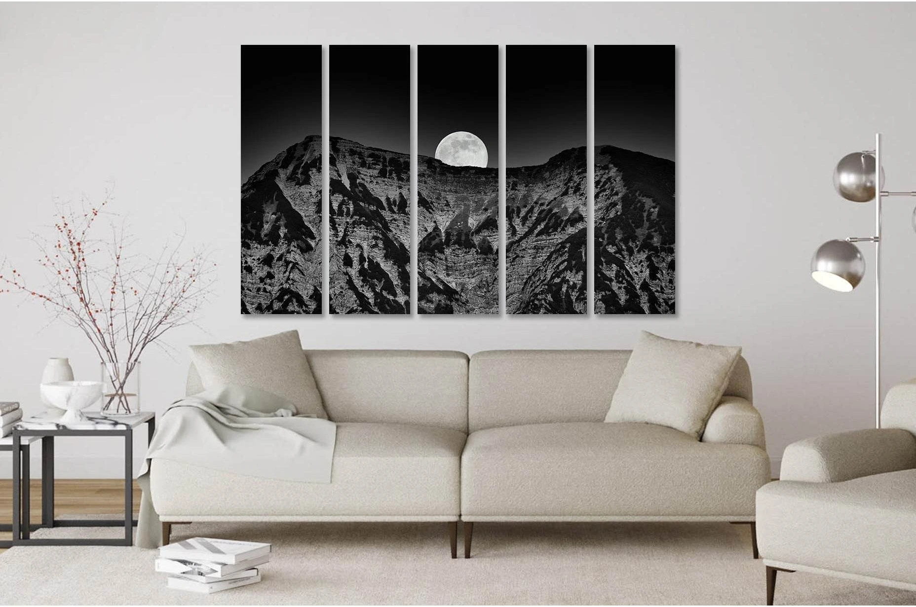 Mountains at night №D2830 Ready to Hang Canvas Print - Zellart Canvas Prints 0new, ALL_Products, Black & White Wall Art