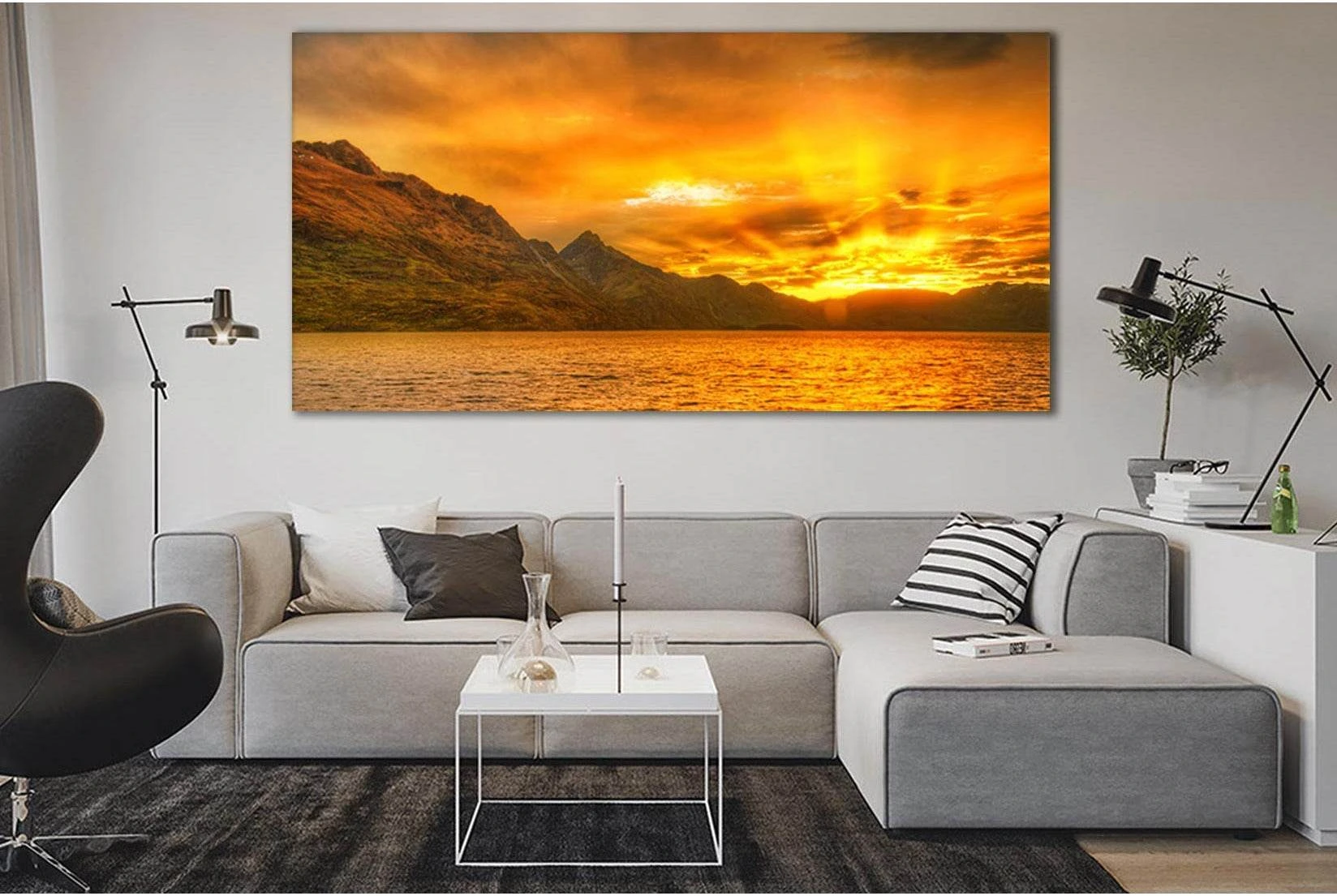 Mountains Sea At Sunset №SL247 Ready to Hang Canvas Print - Zellart Canvas Prints 0new, ALL_Products, SUNRISE & SUNSET WALL ART