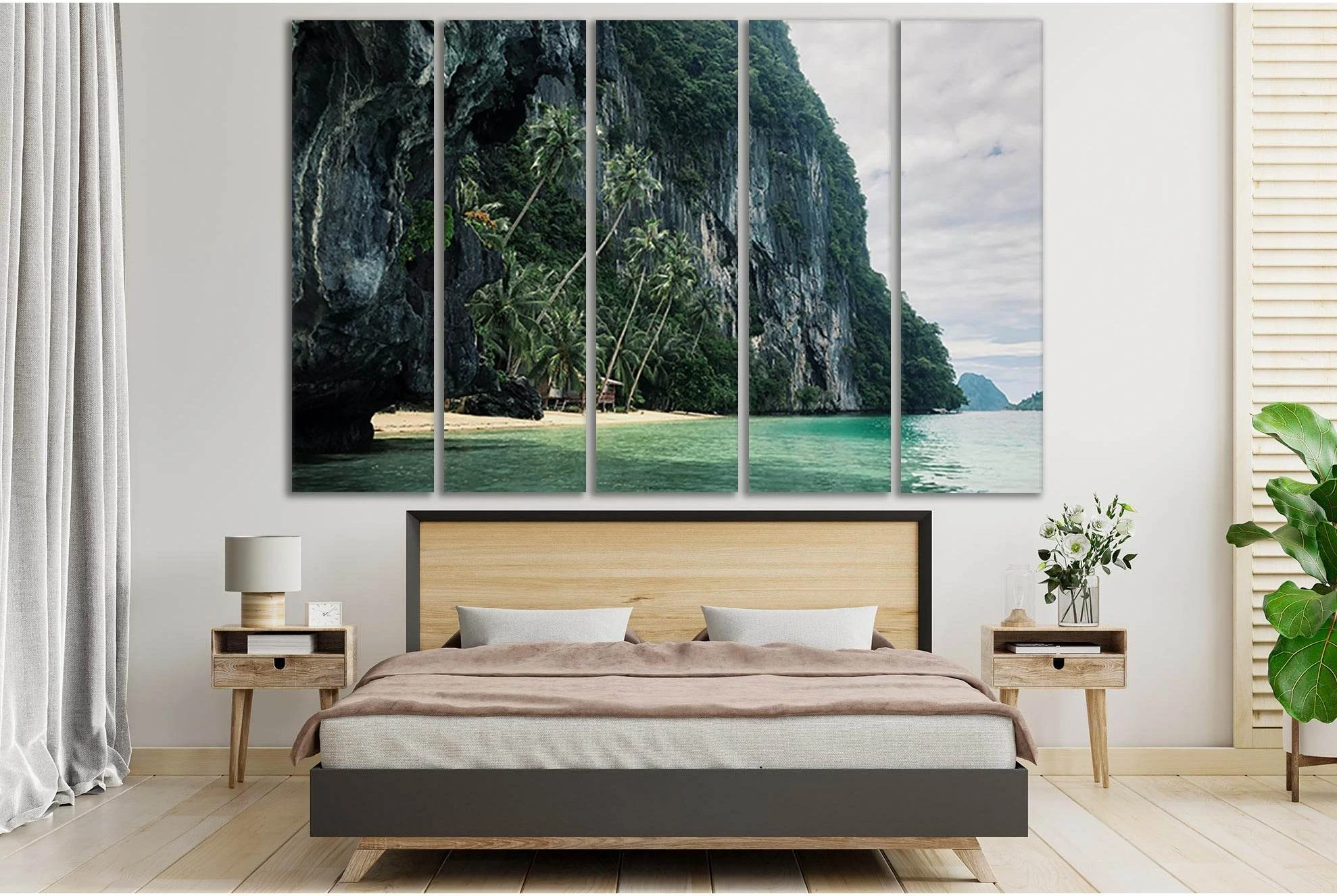 Mountains & Tropical Island Seascape Wall Art Canvas Print showing sea water, shoreline and horizon depth.