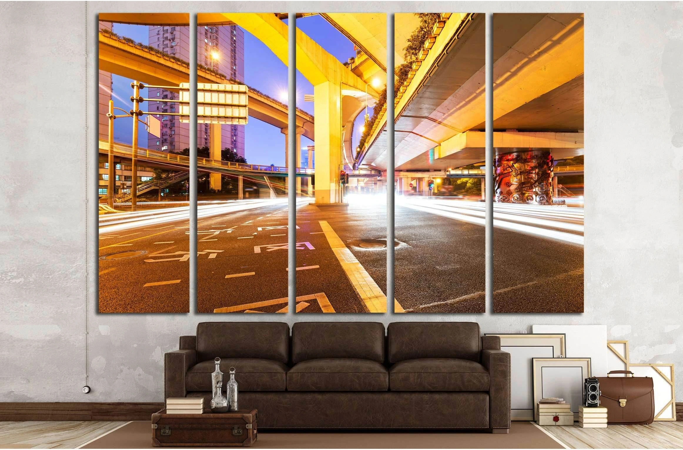 moving car with blur light through city at night №2169 Ready to Hang Canvas Print - Zellart Canvas Prints ALL_Products, s-2169
