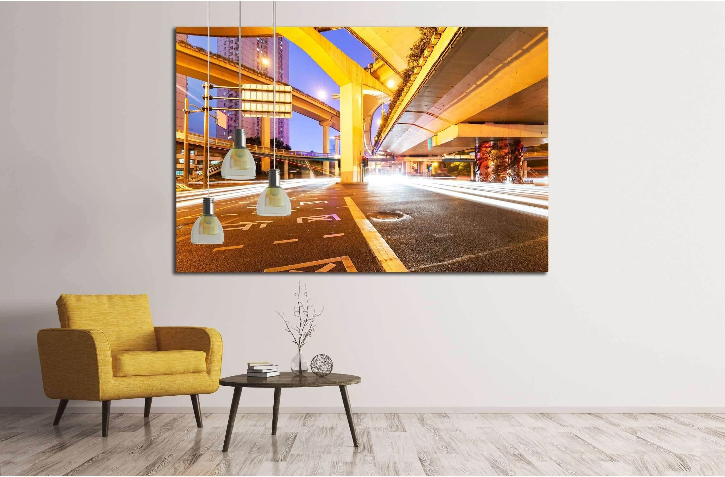 moving car with blur light through city at night №2169 Ready to Hang Canvas Print - Zellart Canvas Prints ALL_Products, s-2169