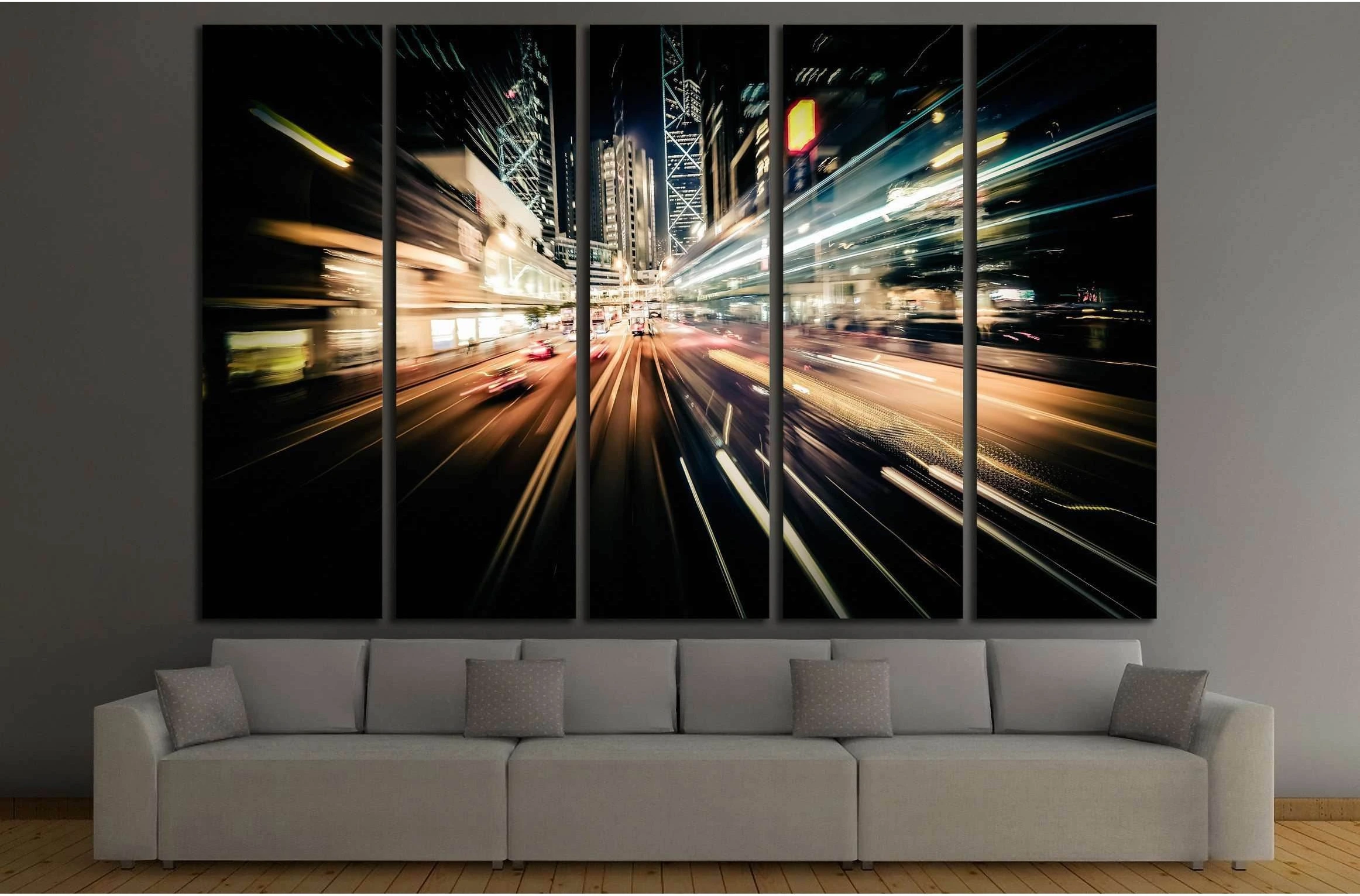 Moving through modern city street with illuminated skyscrapers. Hong Kong №2184 Ready to Hang Canvas Print - Zellart Canvas Prints ALL_Products, s-2184