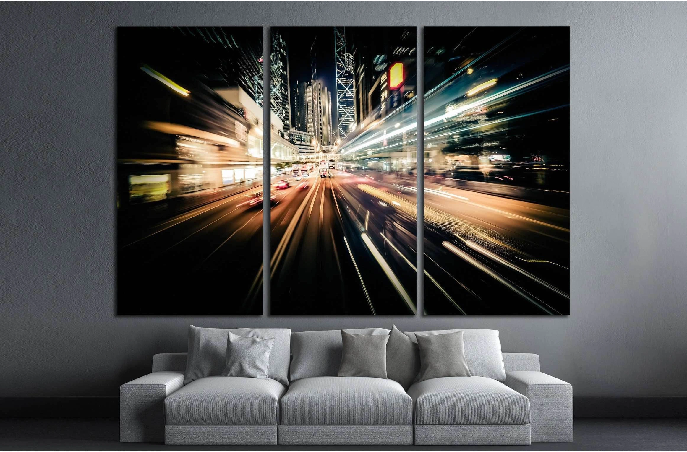 Moving through modern city street with illuminated skyscrapers. Hong Kong №2184 Ready to Hang Canvas Print - Zellart Canvas Prints ALL_Products, s-2184