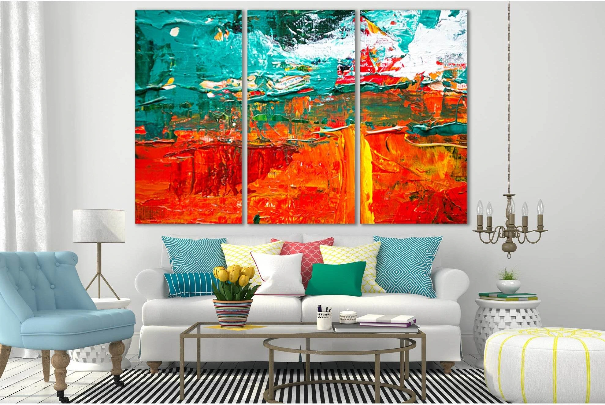 Multicolored Abstract Painting №SL556 Ready to Hang Canvas Print - Zellart Canvas Prints 0new, ALL_Products, Oil Painting Wall Art