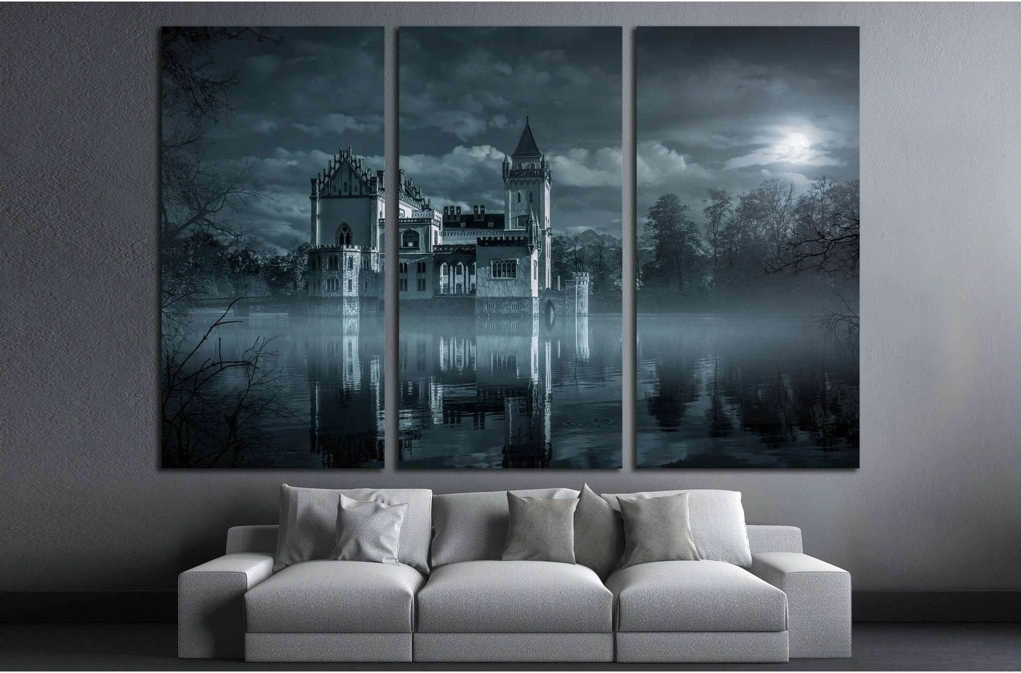Mystic Water castle in moonlight №1799 Ready to Hang Canvas Print - Zellart Canvas Prints ALL_Products, s-1799