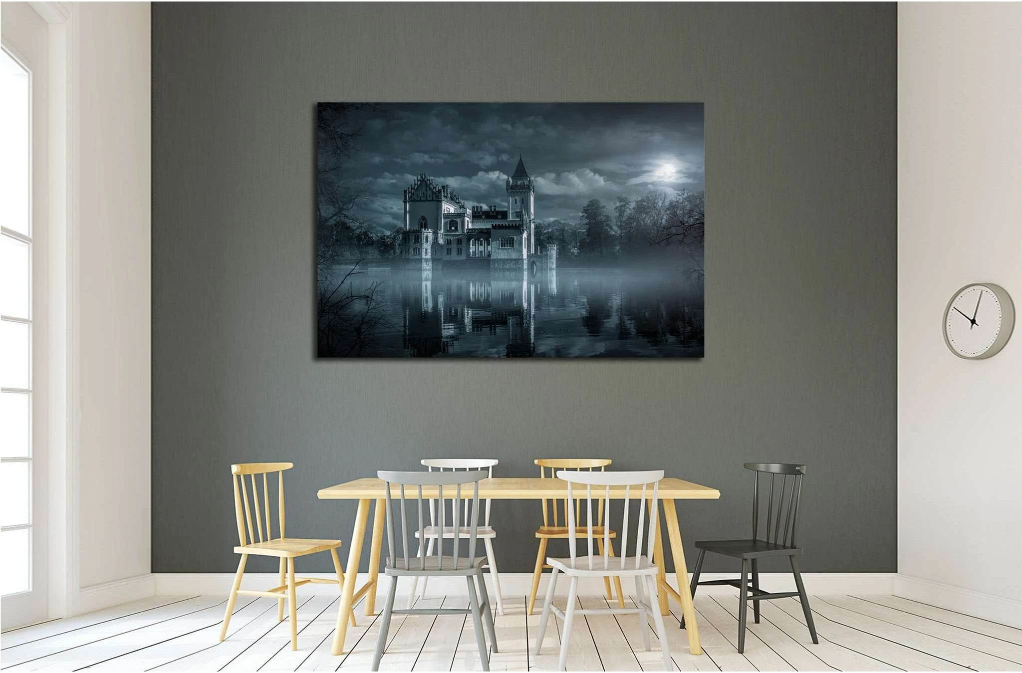 Mystic Water castle in moonlight №1799 Ready to Hang Canvas Print - Zellart Canvas Prints ALL_Products, s-1799