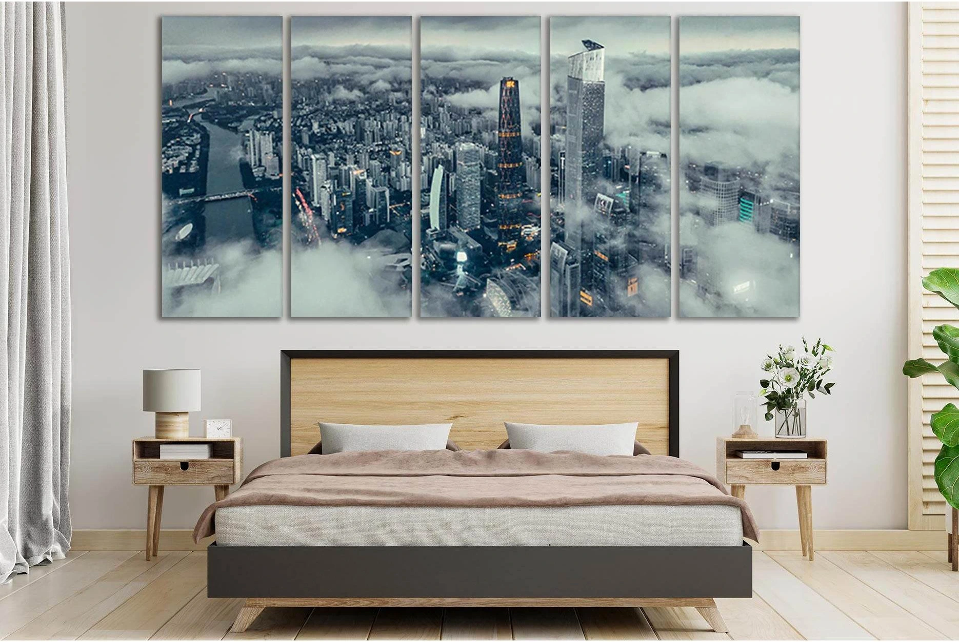 Mystical Clouds Above The City №SL327 Ready to Hang Canvas Print - Zellart Canvas Prints 0new, ALL_Products, Cityscapes & Skylines