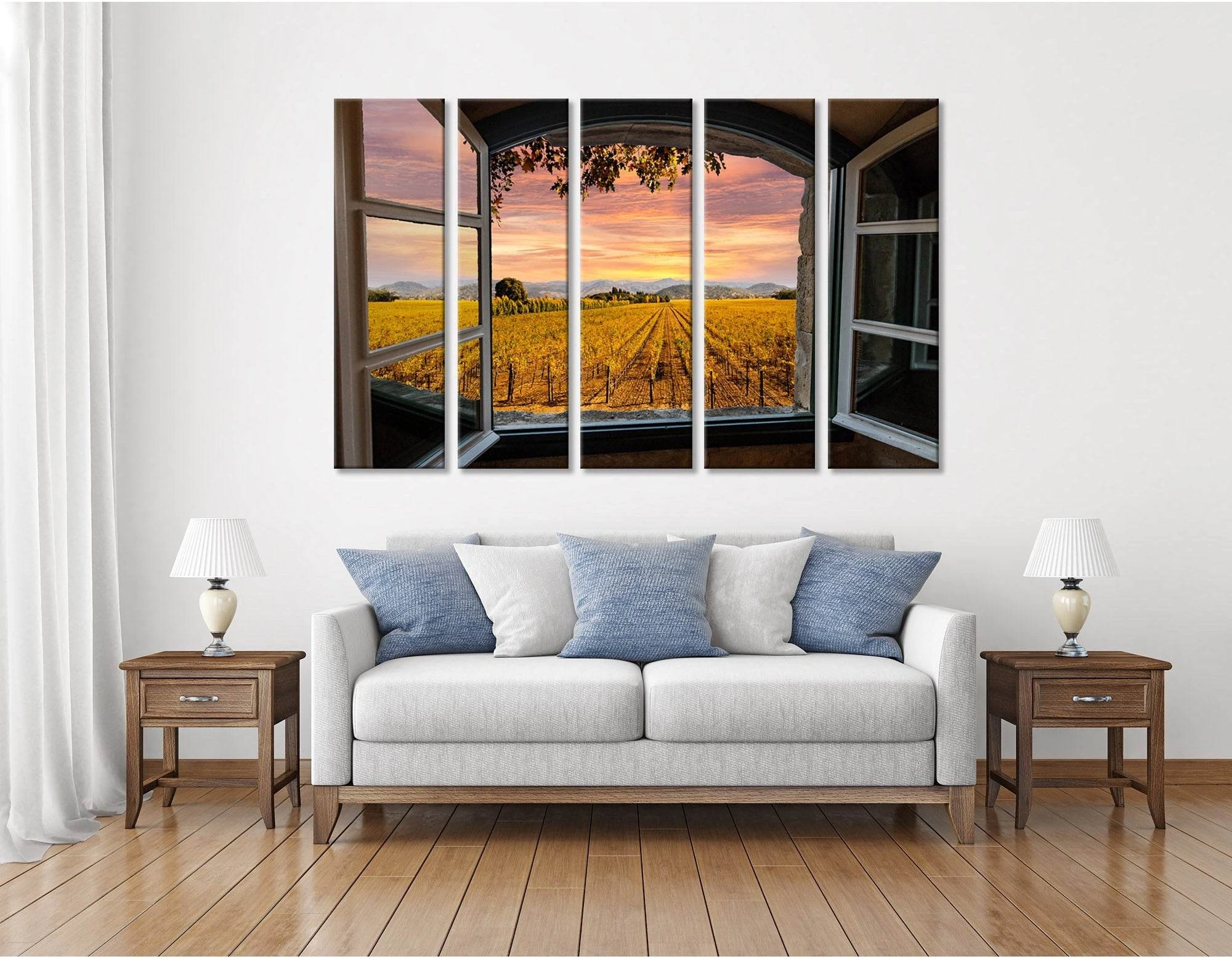 Napa Valley Vineyards In Autumn Colors, Sunrise Sky View Through A Window №04213 Ready to Hang Canvas Print - Zellart Canvas Prints ALL_Products