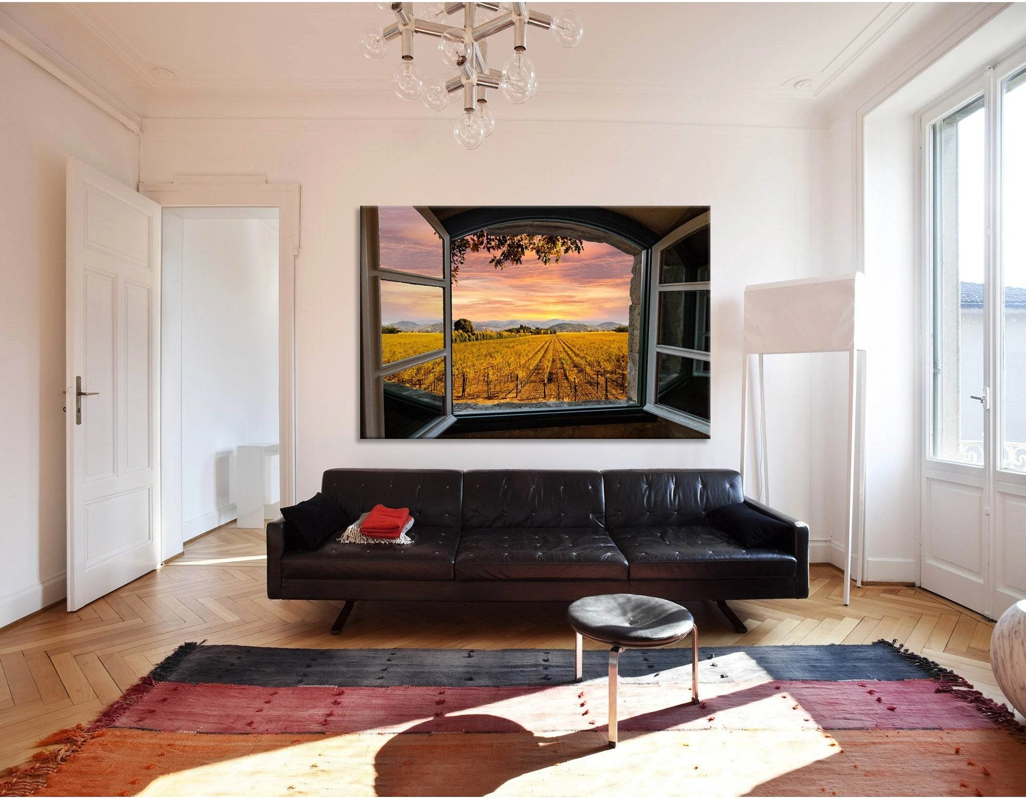 Napa Valley Vineyards In Autumn Colors, Sunrise Sky View Through A Window №04213 Ready to Hang Canvas Print - Zellart Canvas Prints ALL_Products
