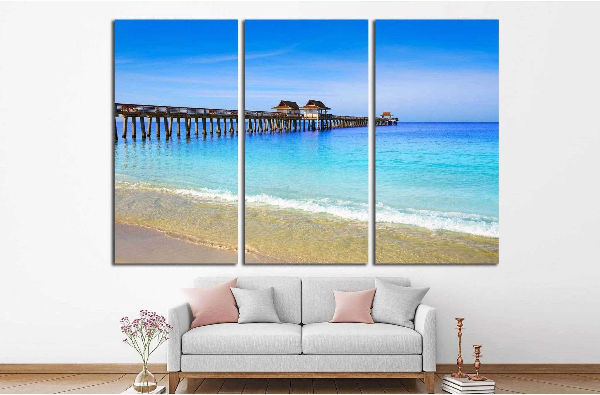 Naples Pier and beach in florida USA sunny day №1904 Ready to Hang Canvas Print - Zellart Canvas Prints ALL_Products, s-1904