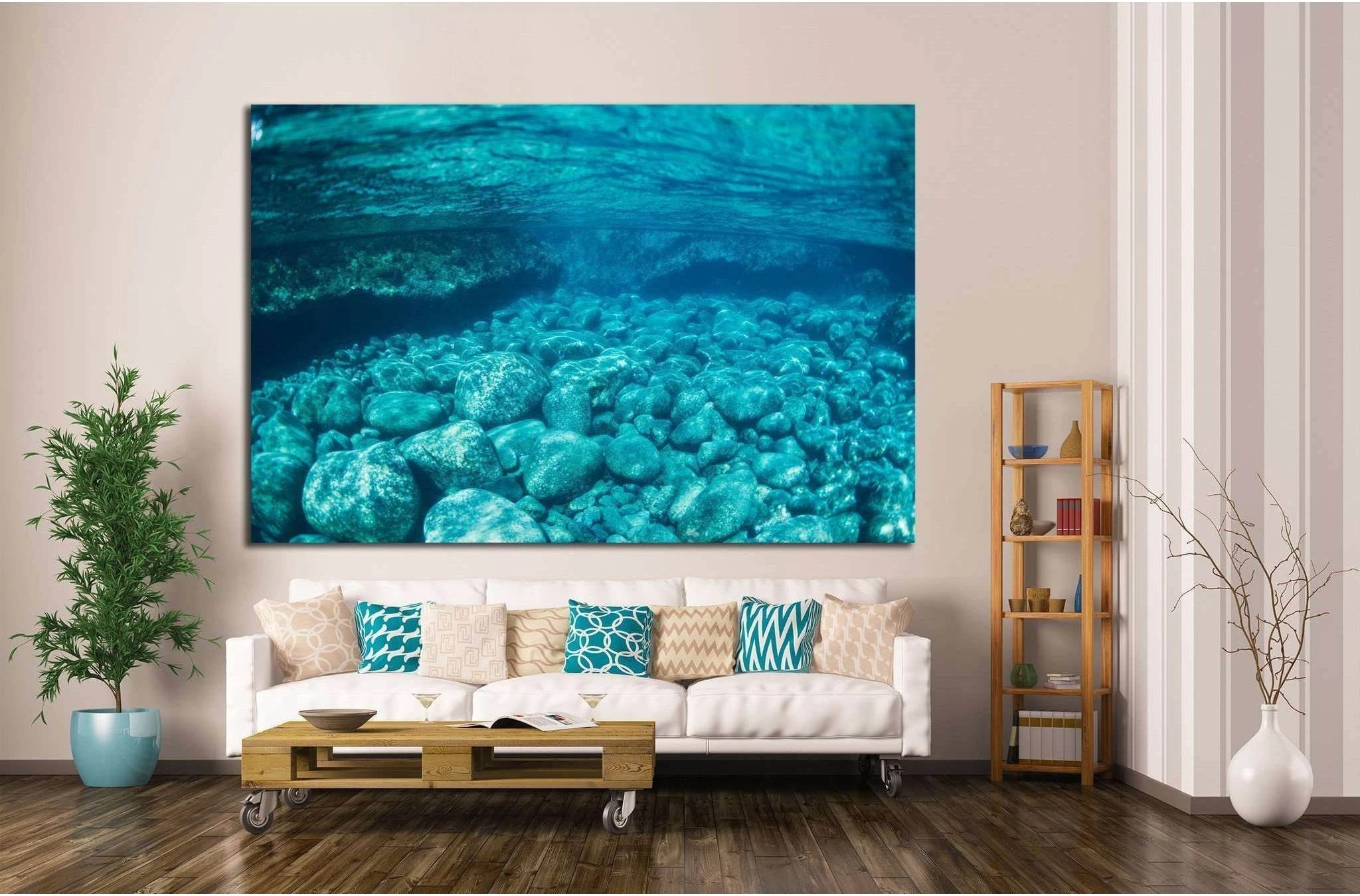 Natural Blue Water Pool, Underwater View №1396 Ready to Hang Canvas Print - Zellart Canvas Prints ALL_Products, s-1396