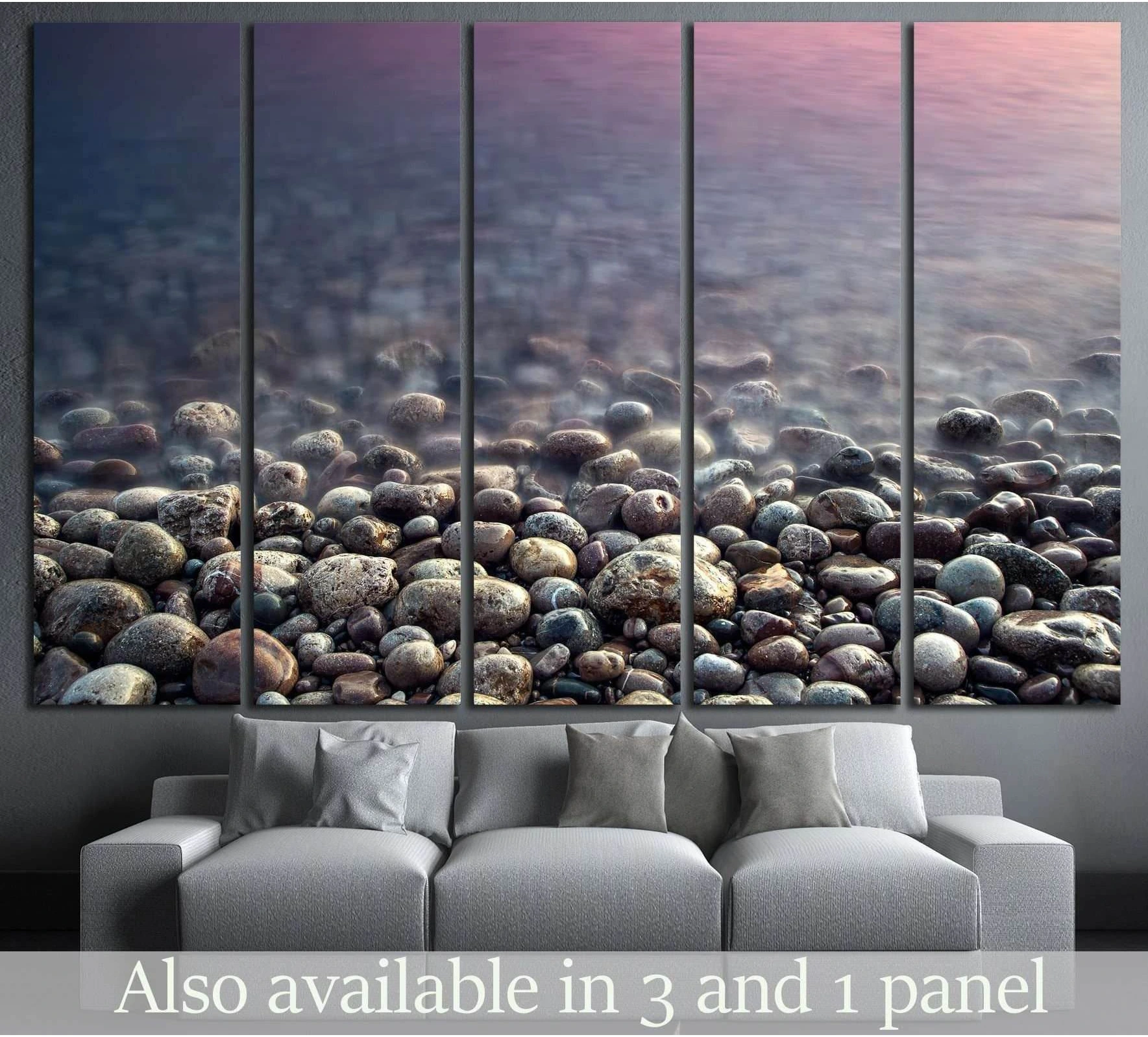 Nature composition of sunset showing blue ocean wall art with water and coastal depth.