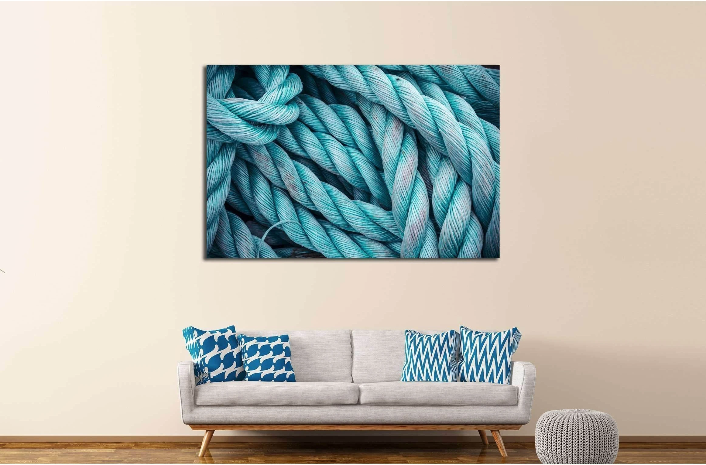 Nautical background. Closeup of an old blue frayed boat rope. Tonned image. №2538 Ready to Hang Canvas Print - Zellart Canvas Prints ALL_Products, s-2538