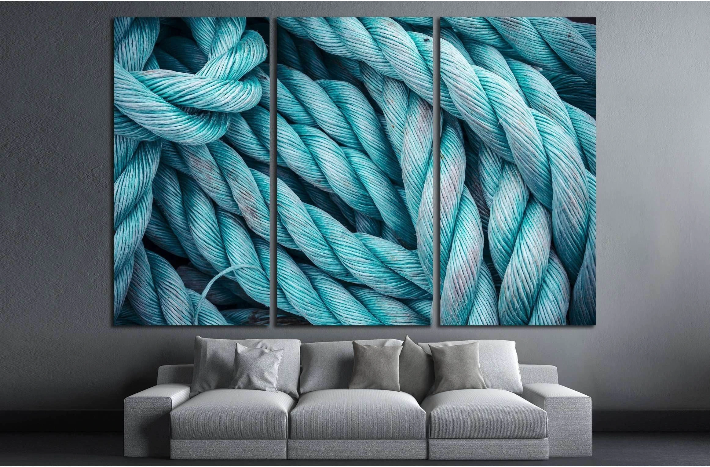 Nautical background. Closeup of an old blue frayed boat rope. Tonned image. №2538 Ready to Hang Canvas Print - Zellart Canvas Prints ALL_Products, s-2538