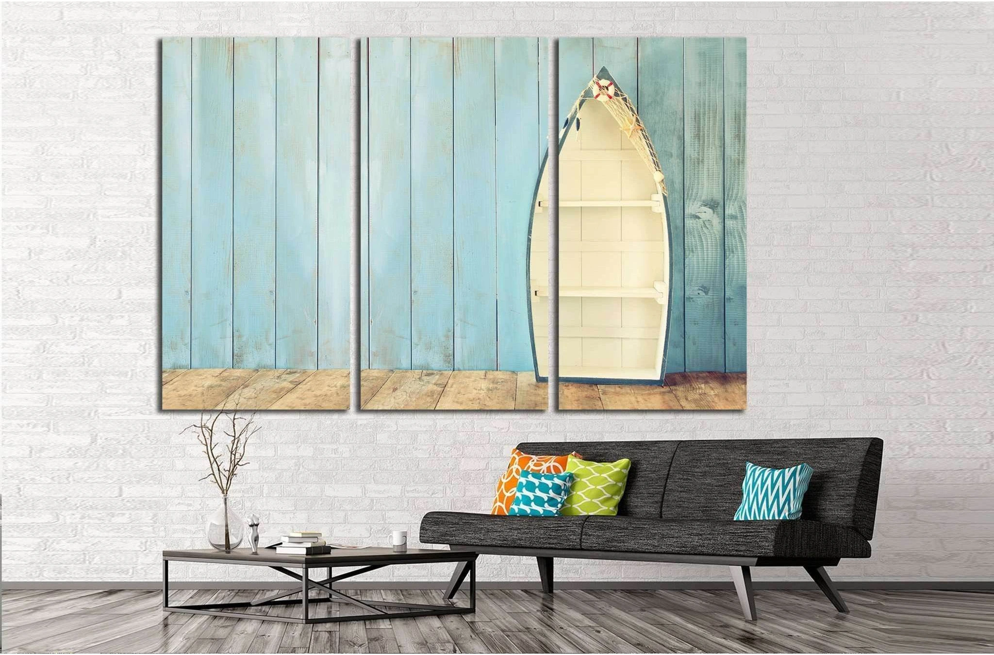 nautical boat shape shelves on wooden table №1403 Ready to Hang Canvas Print - Zellart Canvas Prints ALL_Products, s-1403
