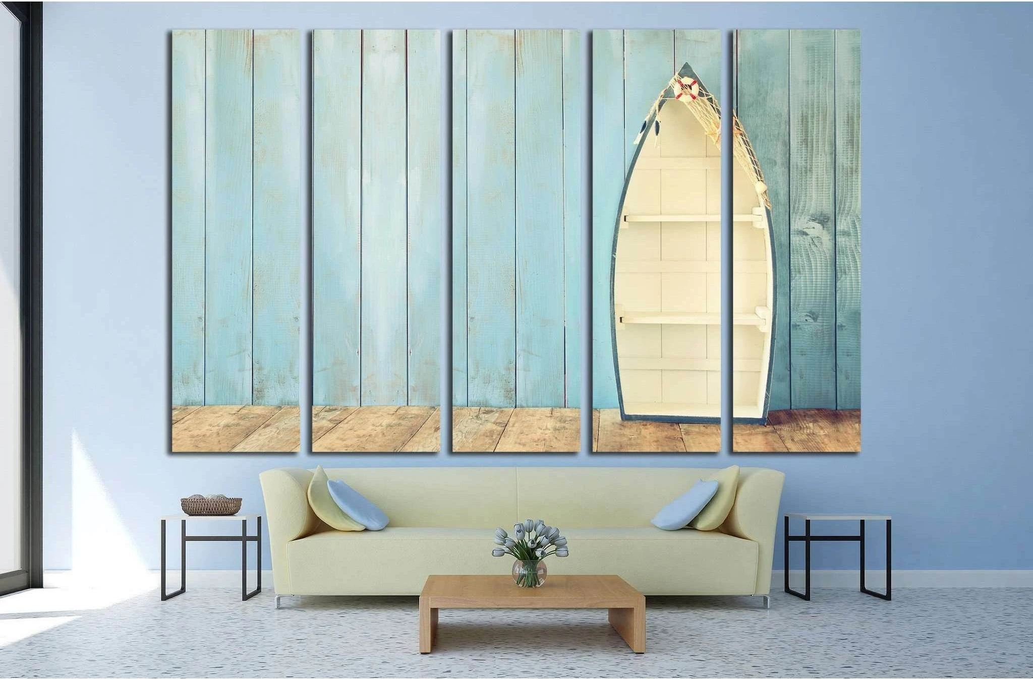 nautical boat shape shelves on wooden table №1403 Ready to Hang Canvas Print - Zellart Canvas Prints ALL_Products, s-1403