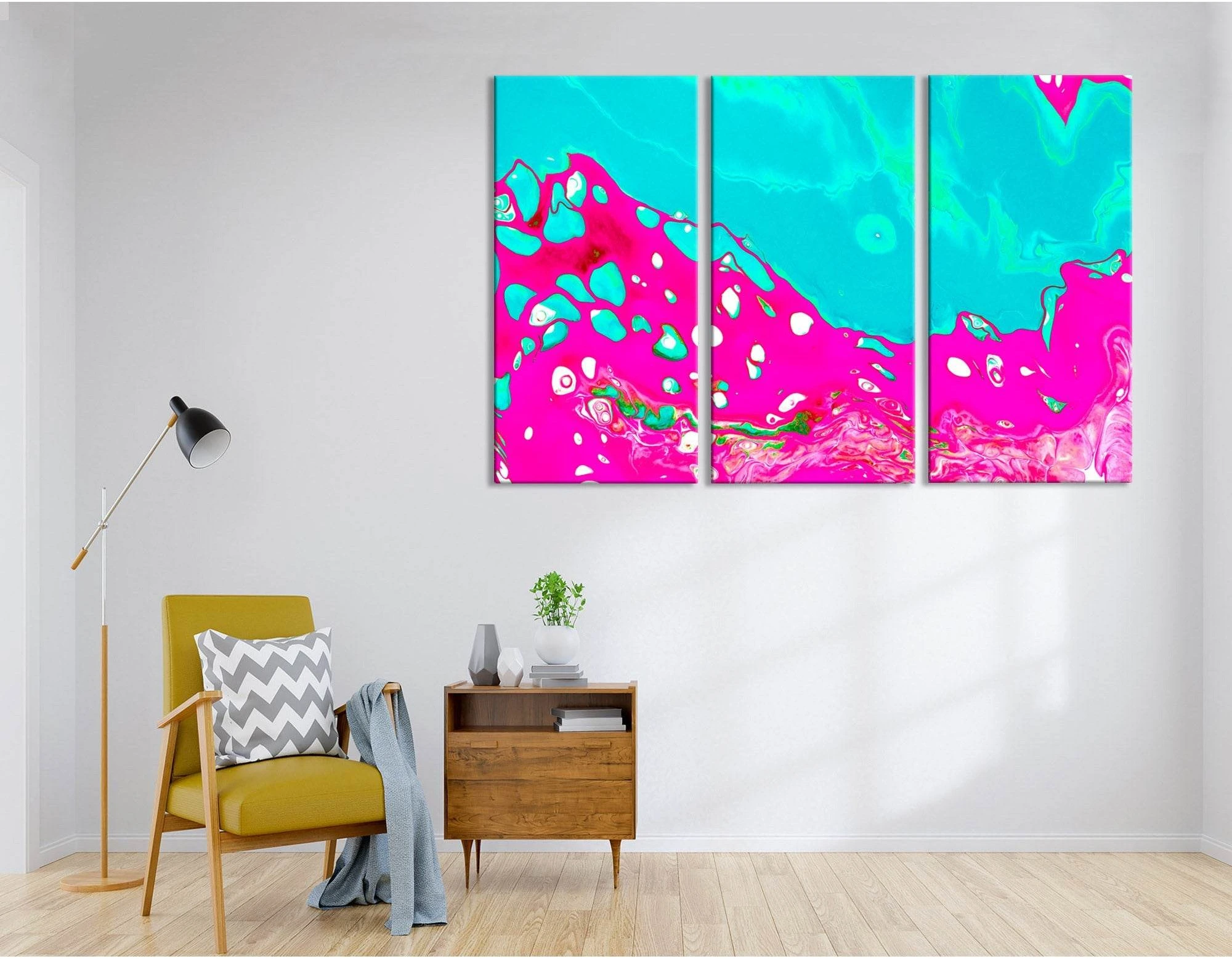 Neon Crimson And Blue Abstract №04417 Ready to Hang Canvas Print - Zellart Canvas Prints ALL_Products