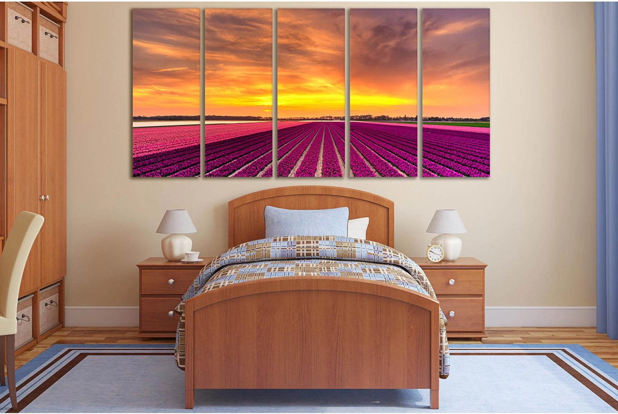 Netherlands Flowers Field Sunset №SL232 Ready to Hang Canvas Print - Zellart Canvas Prints 0new, ALL_Products, SUNRISE & SUNSET WALL ART