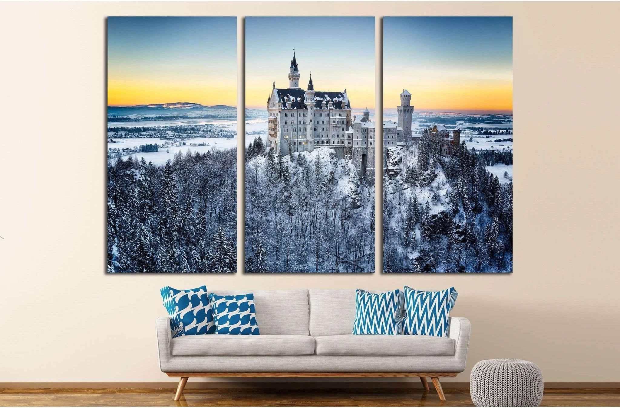 Neuschwanstein Castle at sunset in winter landscape. Germany №1793 Ready to Hang Canvas Print - Zellart Canvas Prints ALL_Products, s-1793