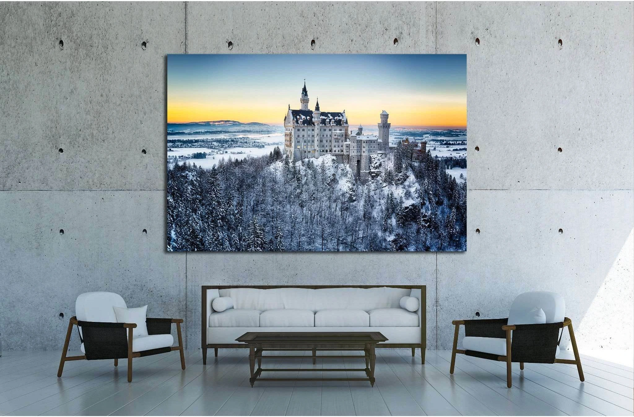 Neuschwanstein Castle at sunset in winter landscape. Germany №1793 Ready to Hang Canvas Print - Zellart Canvas Prints ALL_Products, s-1793
