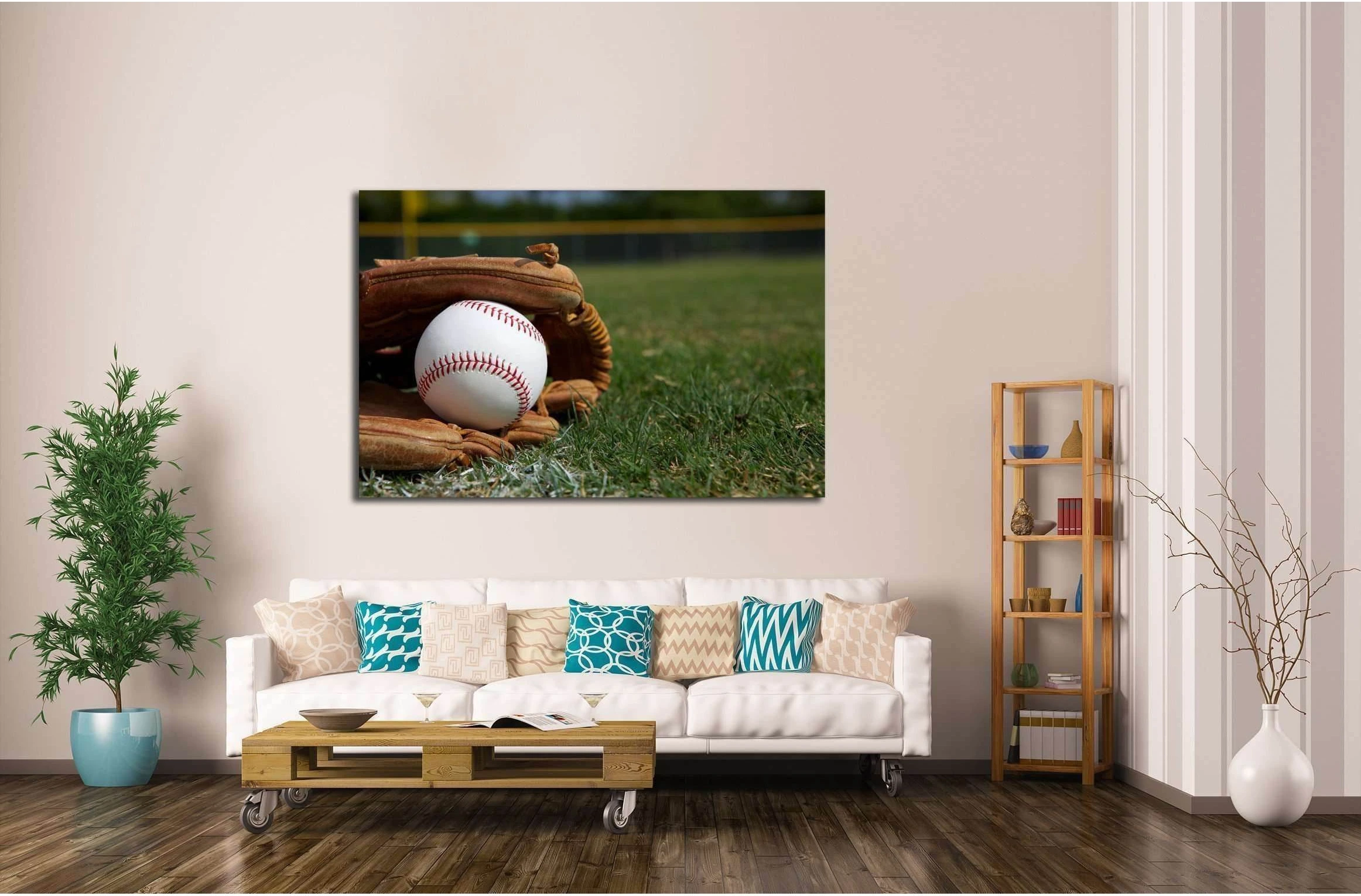 New Baseball in a Glove in the Outfield №2124 Ready to Hang Canvas Print - Zellart Canvas Prints ALL_Products, s-2124
