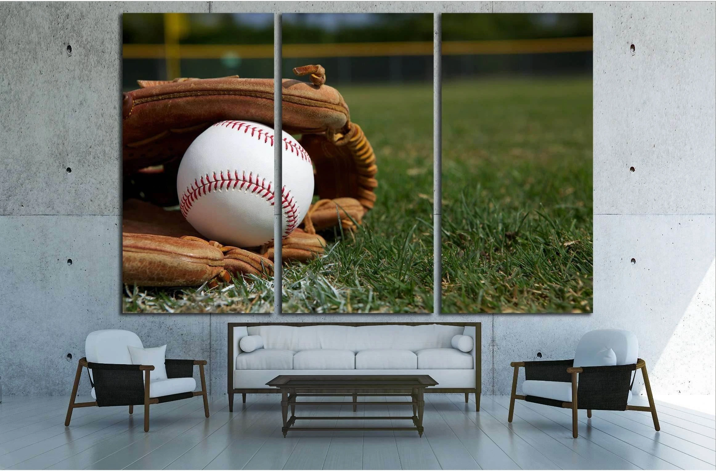 New Baseball in a Glove in the Outfield №2124 Ready to Hang Canvas Print - Zellart Canvas Prints ALL_Products, s-2124