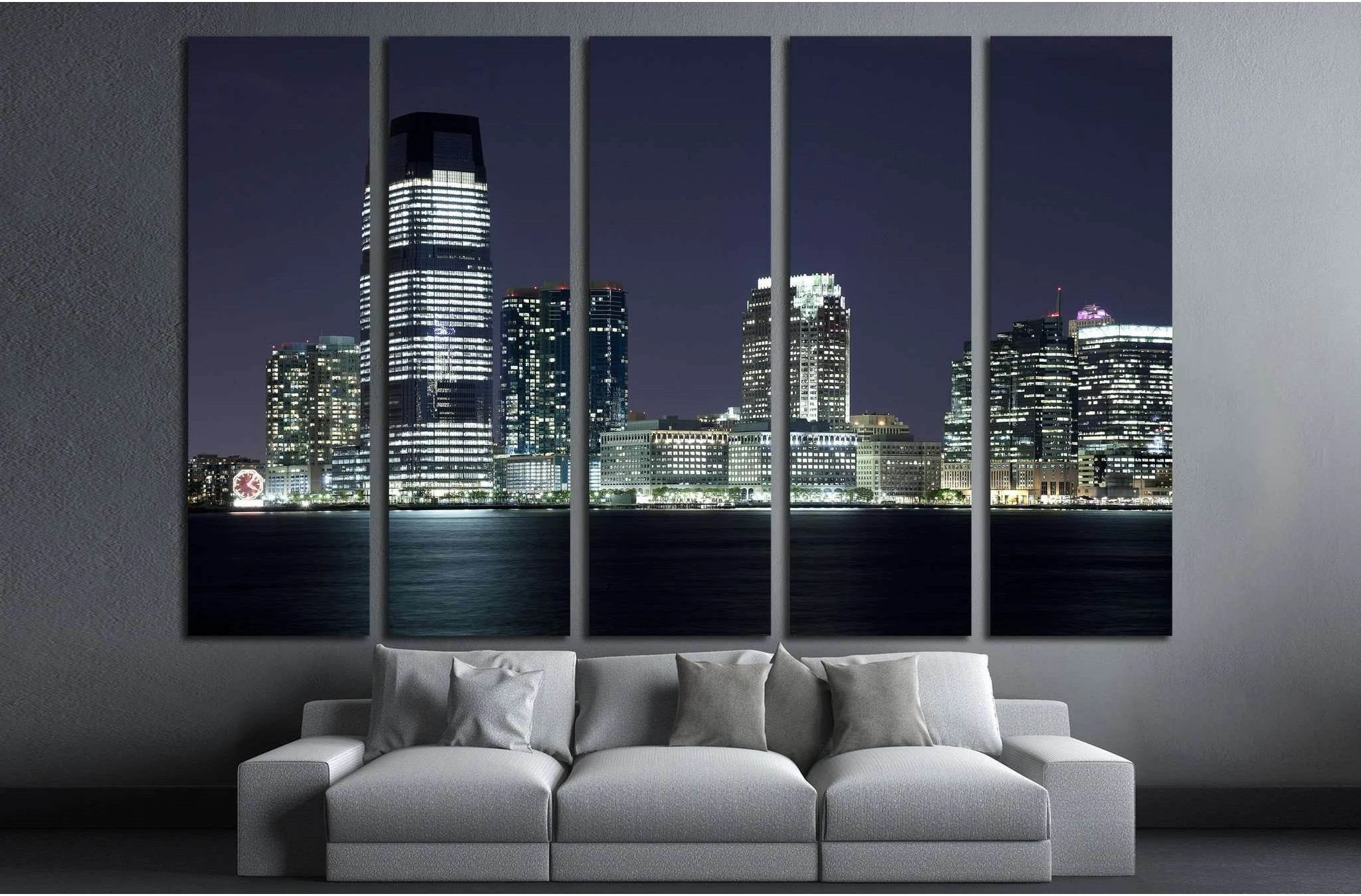 New Jersey and river Hudson in the night №1672 Ready to Hang Canvas Print - Zellart Canvas Prints ALL_Products, s-1672