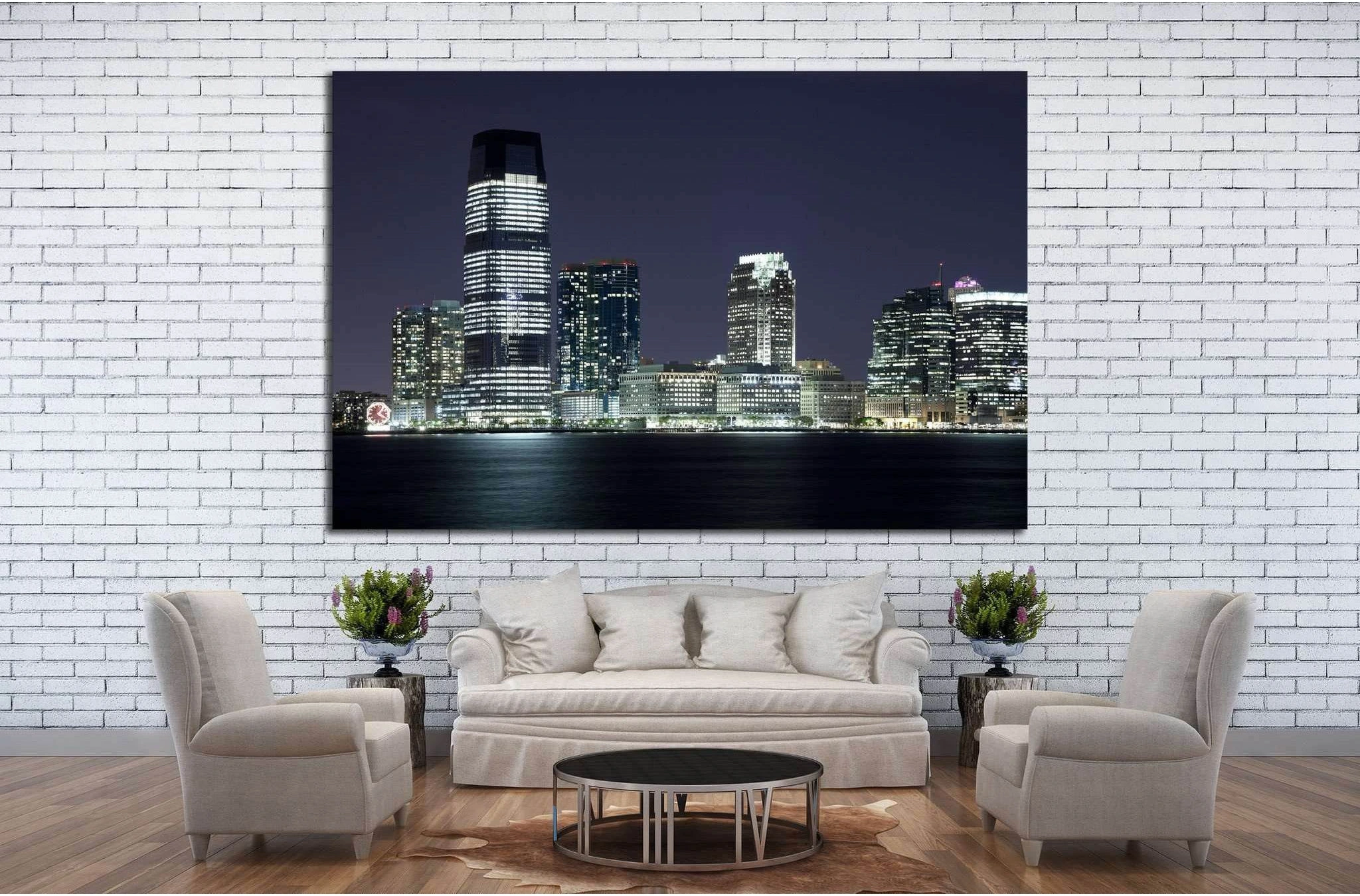 New Jersey and river Hudson in the night №1672 Ready to Hang Canvas Print - Zellart Canvas Prints ALL_Products, s-1672
