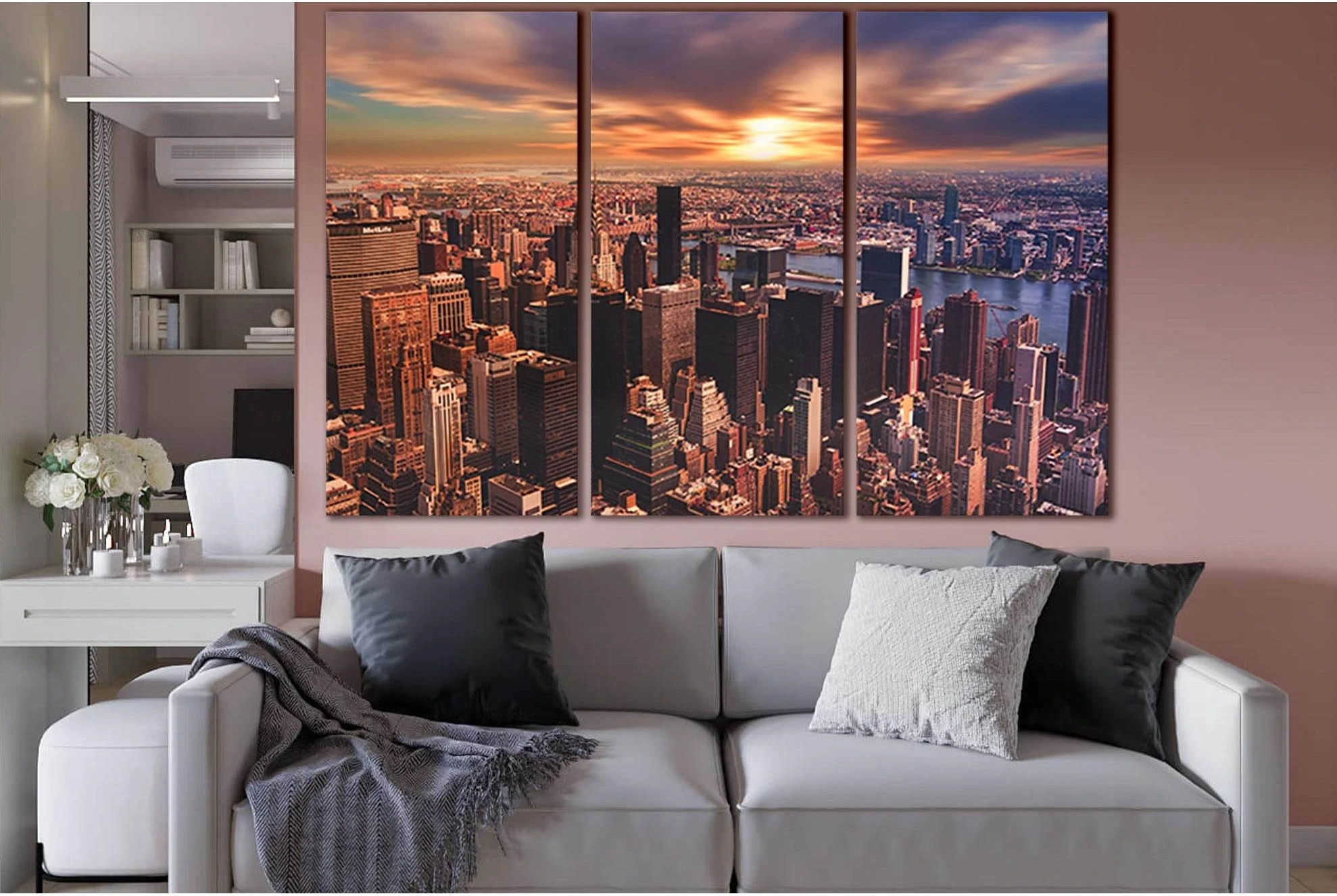 New York City At Sunset №SL1462 Ready to Hang Canvas Print - Zellart Canvas Prints 0_NY_ART, 0new, ALL_Products, CITYSCAPES & SKYLINES