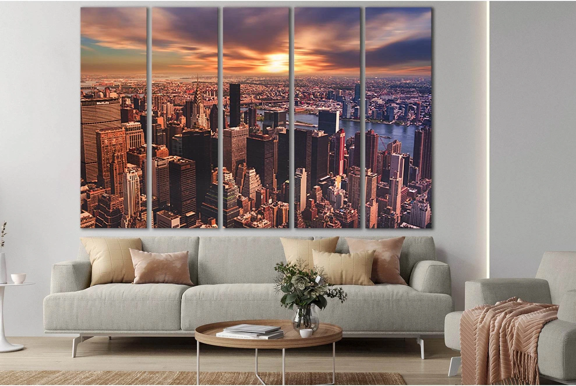 New York City At Sunset №SL1462 Ready to Hang Canvas Print - Zellart Canvas Prints 0_NY_ART, 0new, ALL_Products, CITYSCAPES & SKYLINES