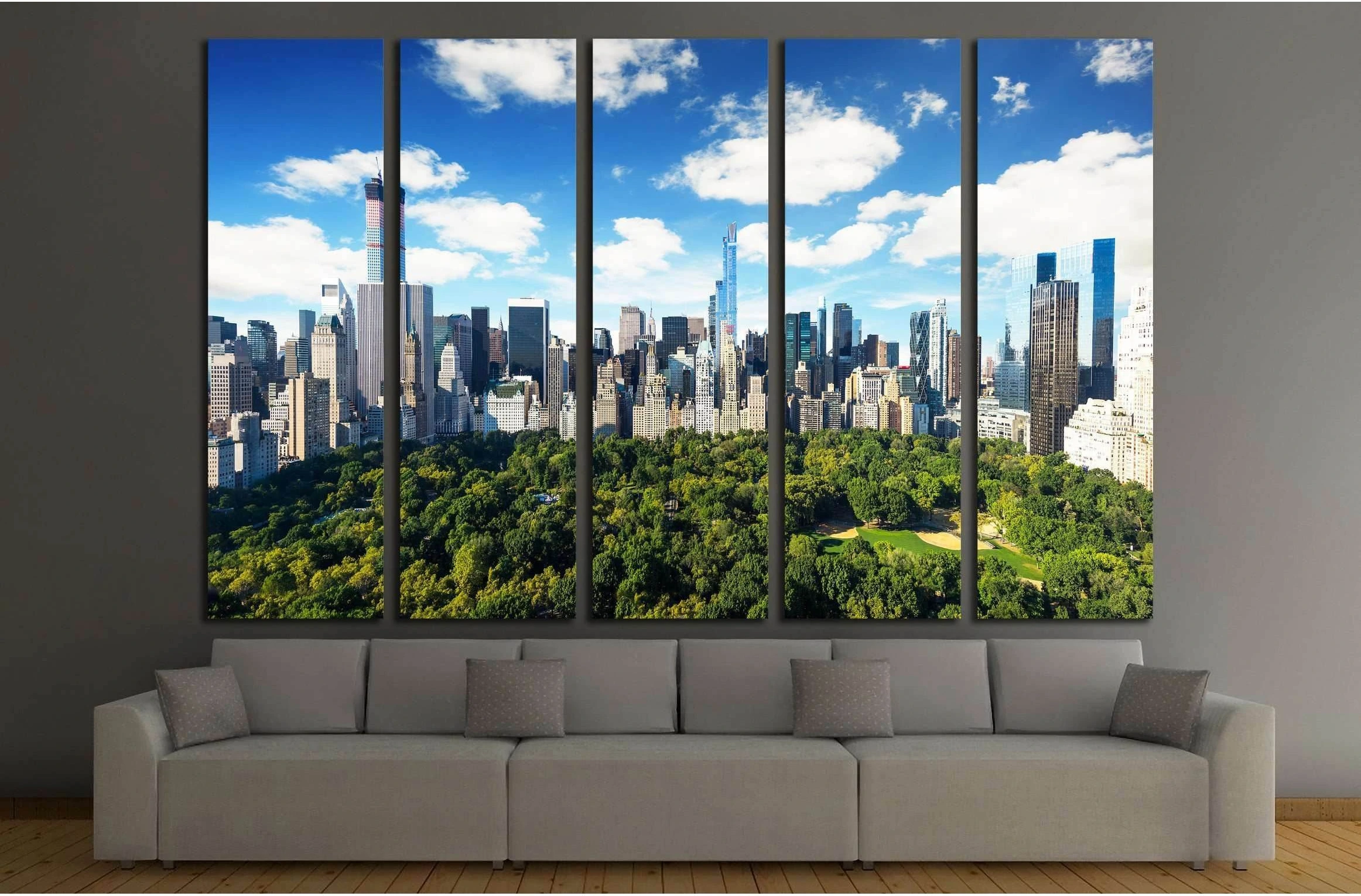 New York City, central park view to manhattan with park at sunny day №2273 Ready to Hang Canvas Print - Zellart Canvas Prints 0_NY_ART, ALL_Products, s-2273