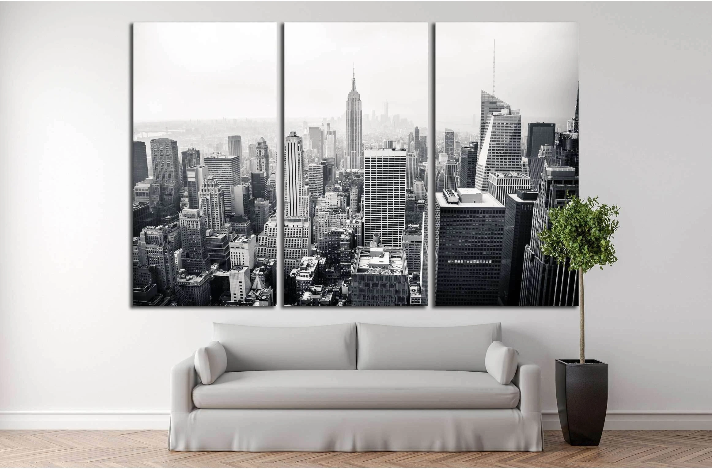 New York city in black and white. Aerial view №2635 Ready to Hang Canvas Print - Zellart Canvas Prints 0_NY_ART, ALL_Products, s-2635
