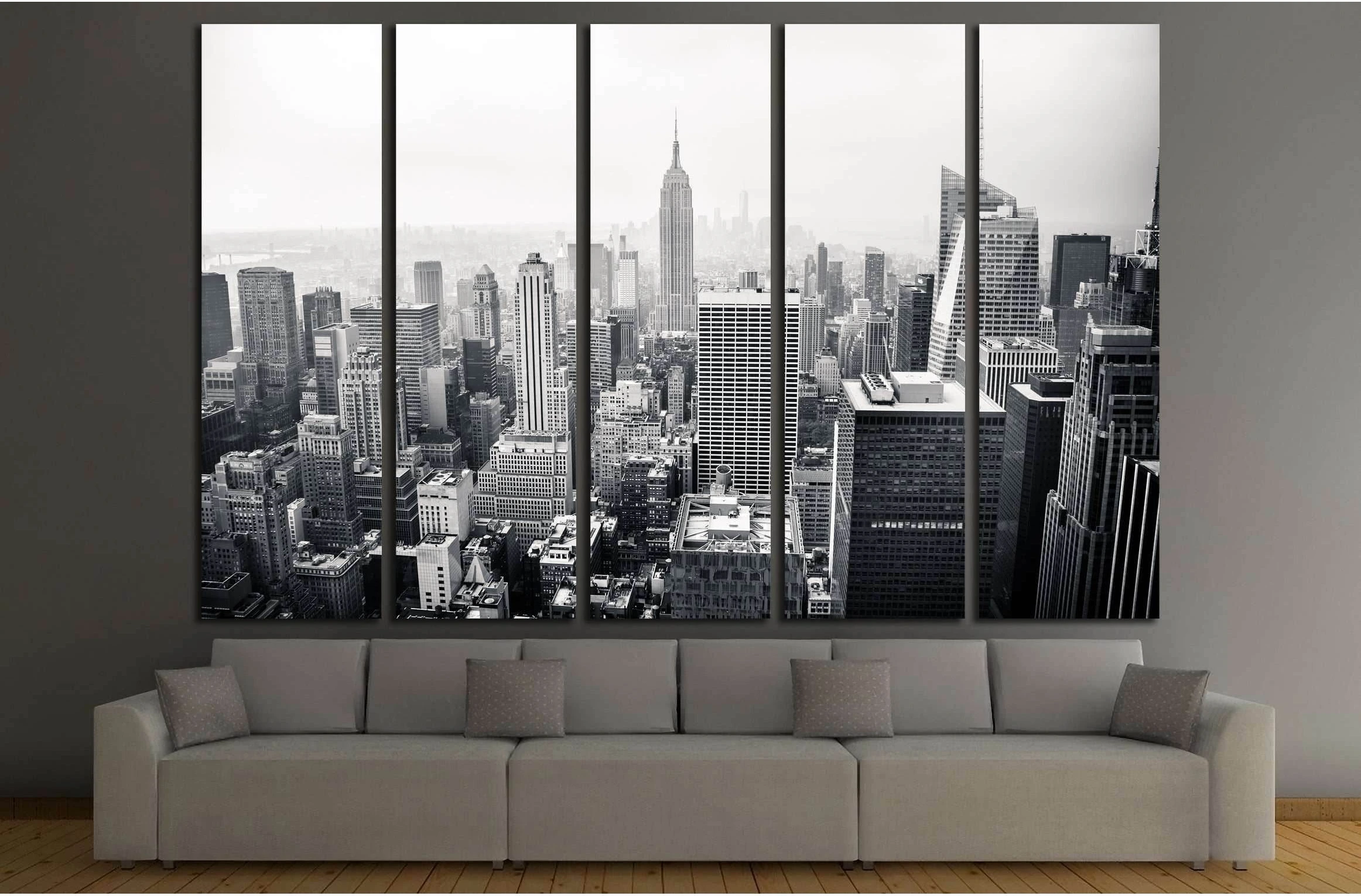 New York city in black and white. Aerial view №2635 Ready to Hang Canvas Print - Zellart Canvas Prints 0_NY_ART, ALL_Products, s-2635