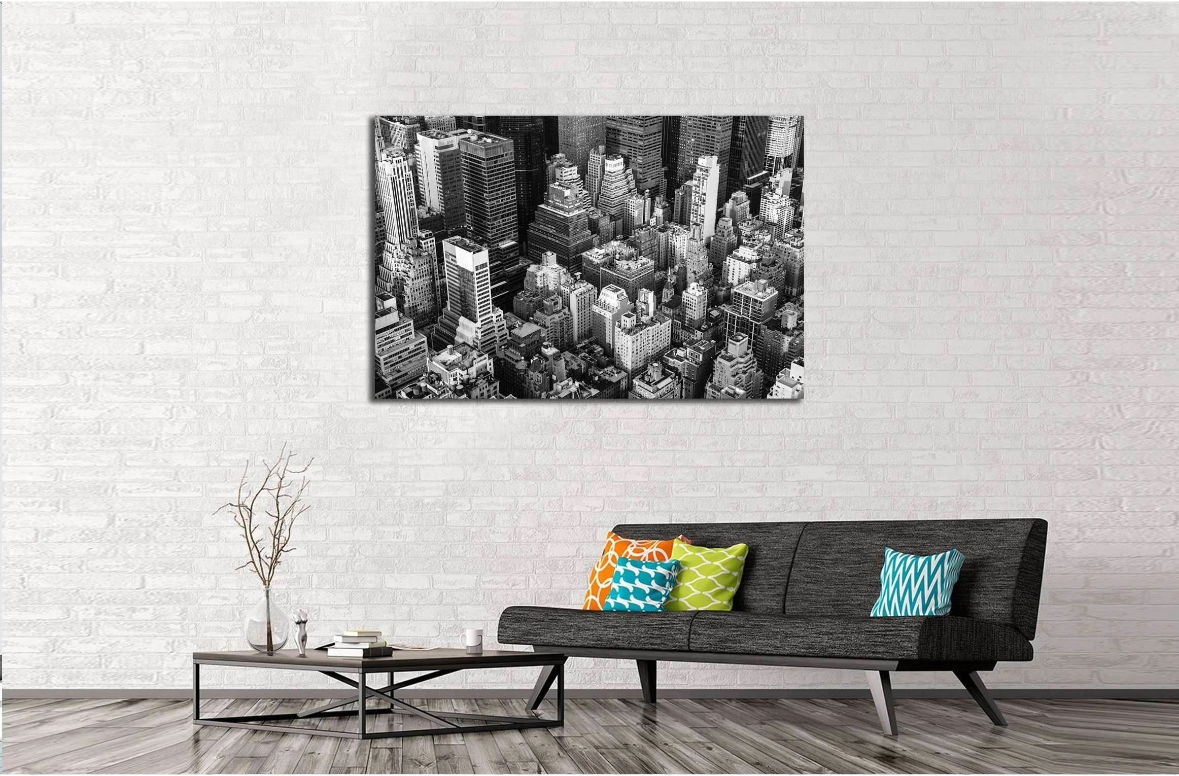 New York City Manhattan aerial view black and white №3041 Ready to Hang Canvas Print - Zellart Canvas Prints 0_NY_ART, ALL_Products, s-3041