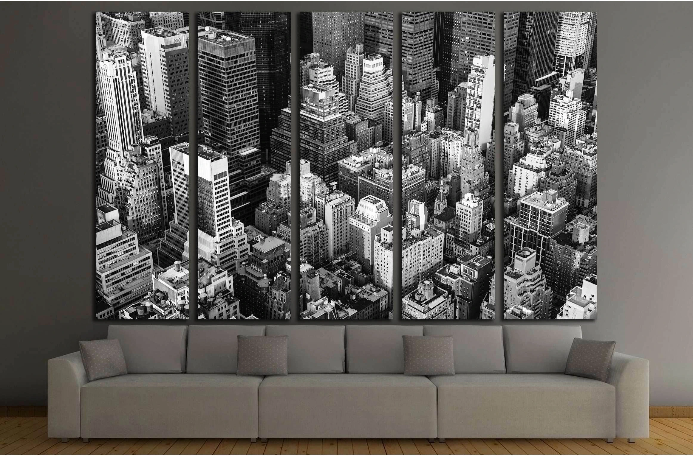 New York City Manhattan aerial view black and white №3041 Ready to Hang Canvas Print - Zellart Canvas Prints 0_NY_ART, ALL_Products, s-3041