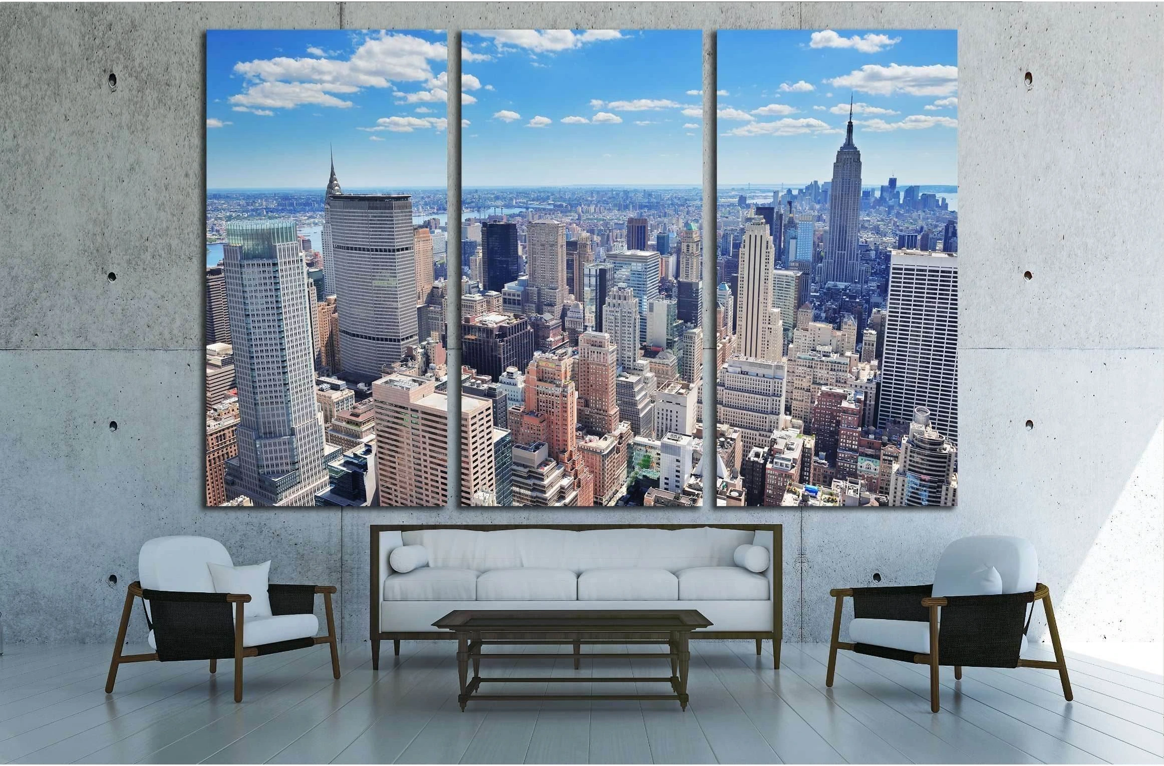New York City Manhattan midtown aerial panorama view with skyscrapers №2599 Ready to Hang Canvas Print - Zellart Canvas Prints 0_NY_ART, ALL_Products, s-2599