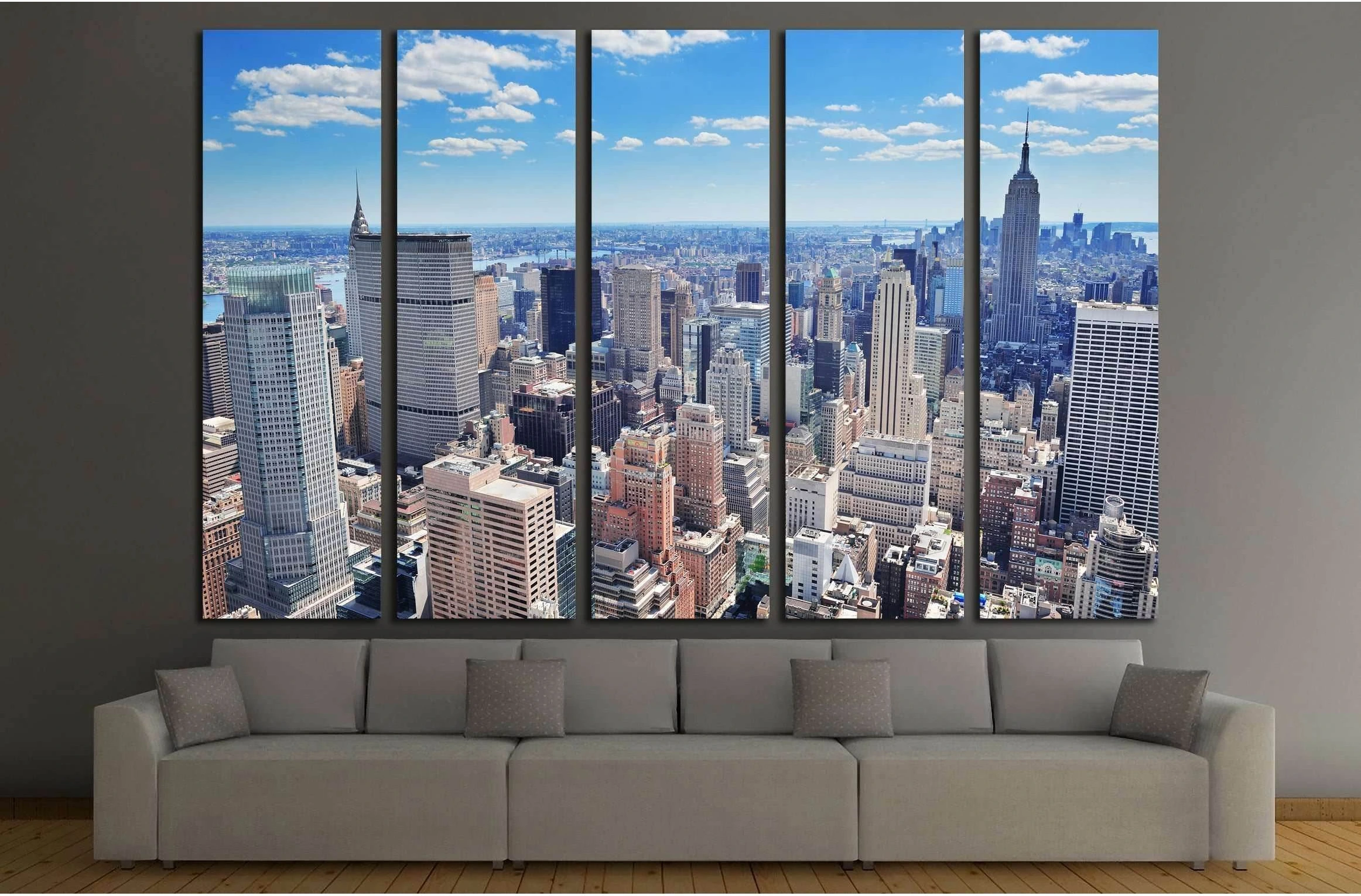 New York City Manhattan midtown aerial panorama view with skyscrapers №2599 Ready to Hang Canvas Print - Zellart Canvas Prints 0_NY_ART, ALL_Products, s-2599
