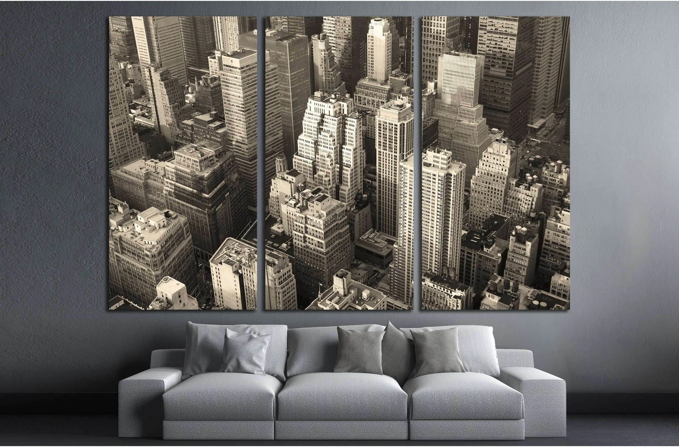 New York City Manhattan skyline aerial view black and white with skyscrapers and street. №2623 Ready to Hang Canvas Print - Zellart Canvas Prints 0_NY_ART, ALL_Products, s-2623