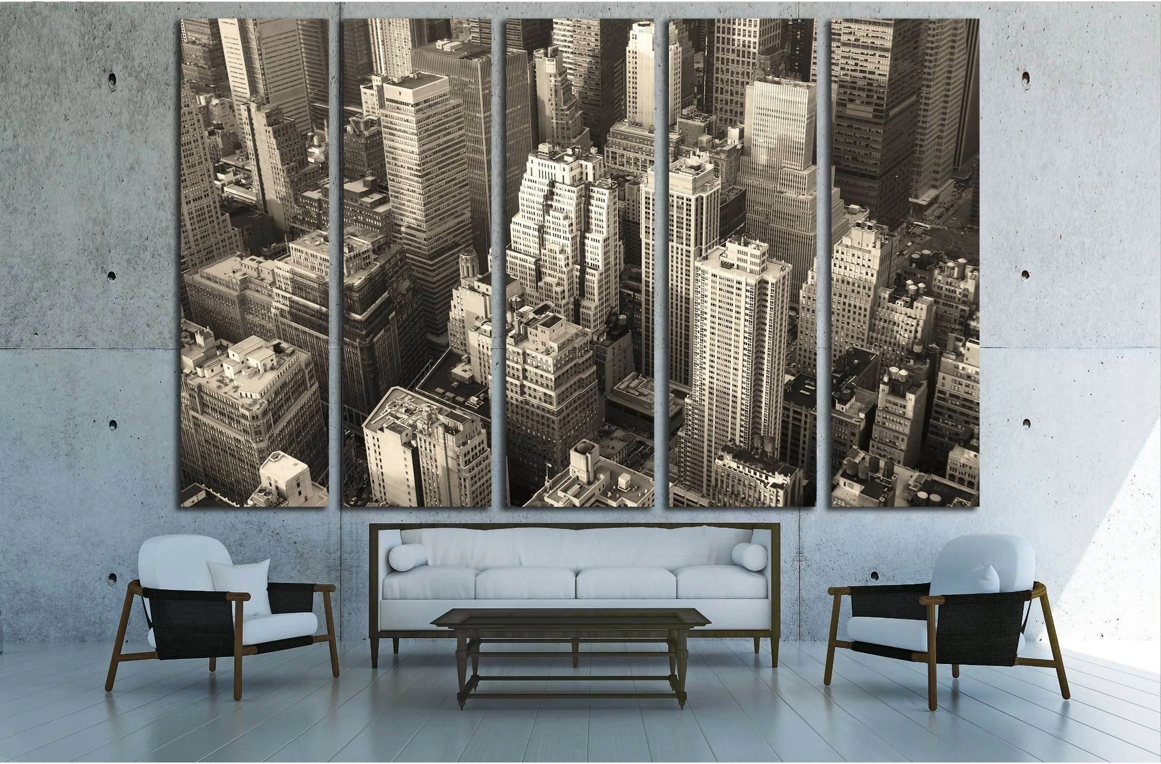 New York City Manhattan skyline aerial view black and white with skyscrapers and street. №2623 Ready to Hang Canvas Print - Zellart Canvas Prints 0_NY_ART, ALL_Products, s-2623