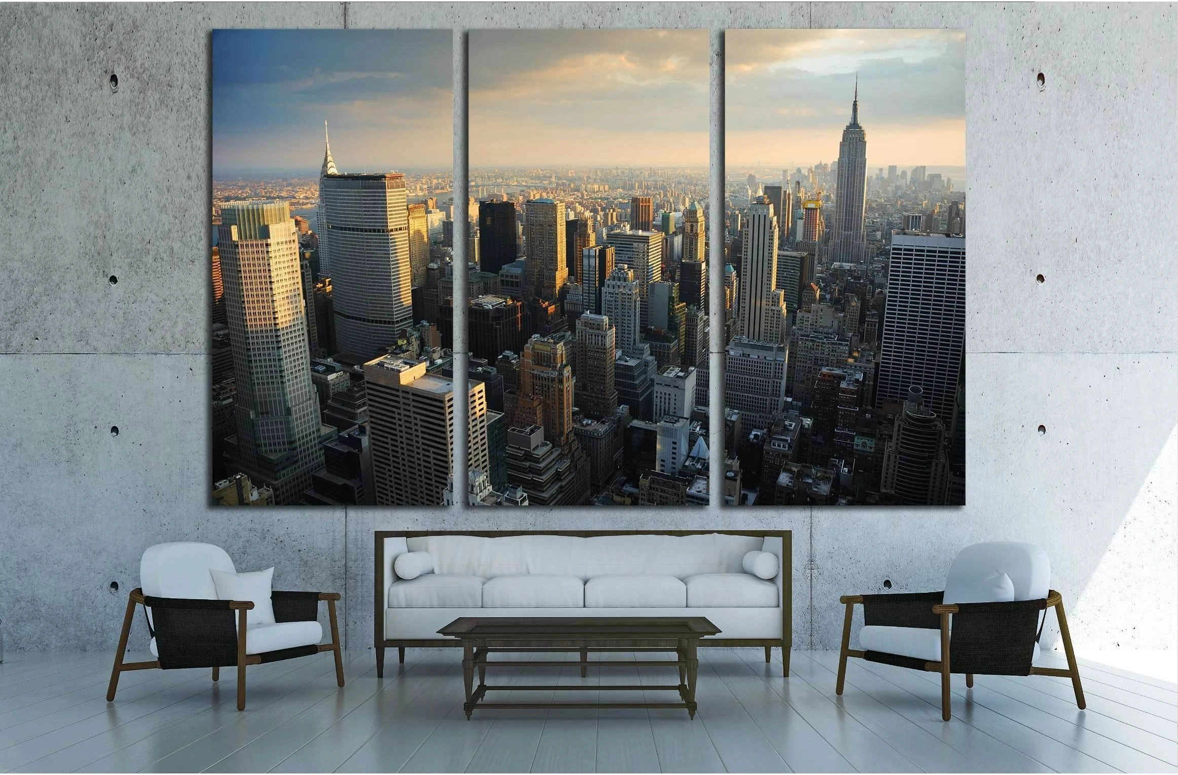 New York City Manhattan skyline aerial view with Empire State №2584 Ready to Hang Canvas Print - Zellart Canvas Prints 0_NY_ART, ALL_Products, s-2584