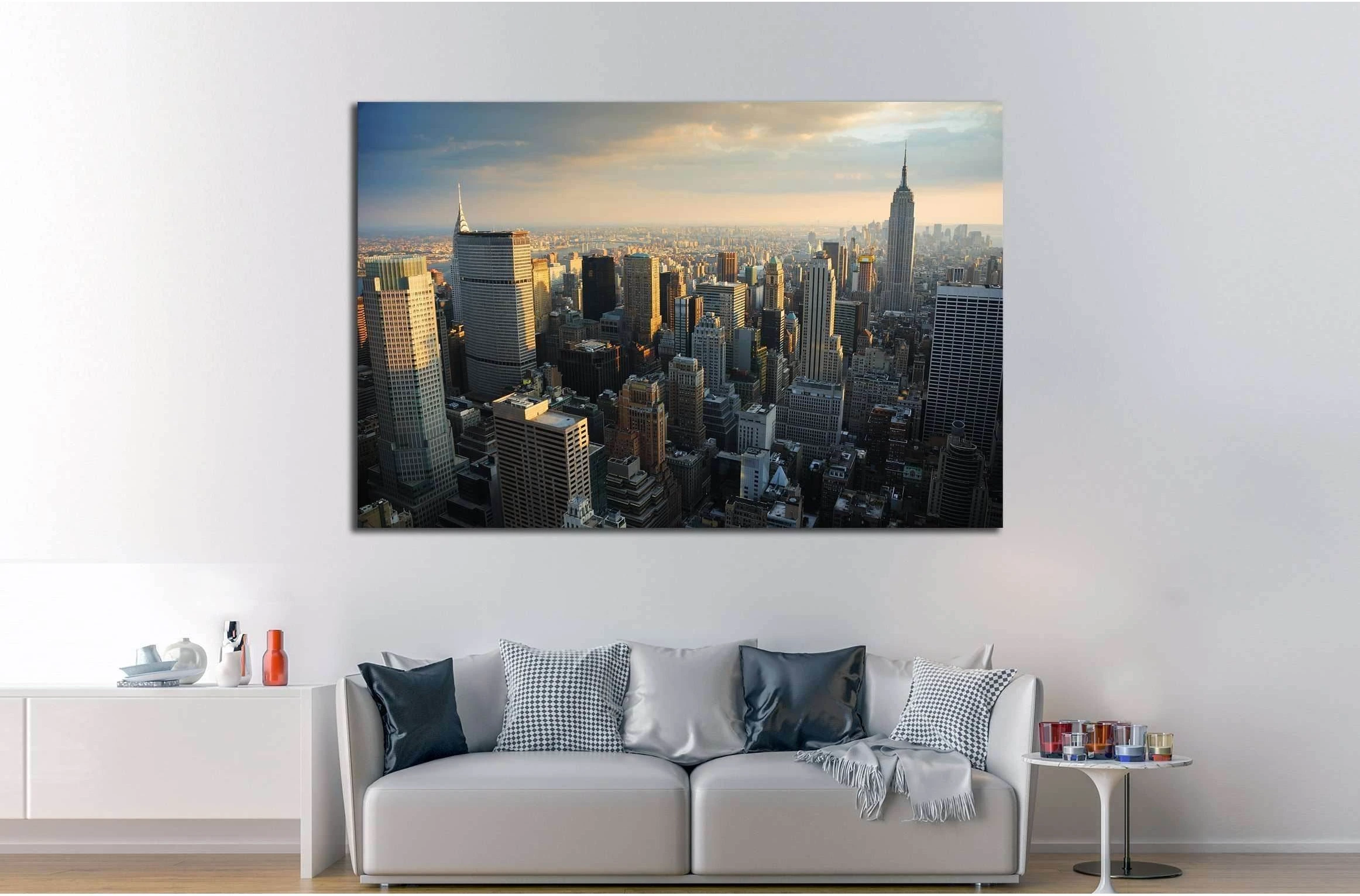 New York City Manhattan skyline aerial view with Empire State №2584 Ready to Hang Canvas Print - Zellart Canvas Prints 0_NY_ART, ALL_Products, s-2584