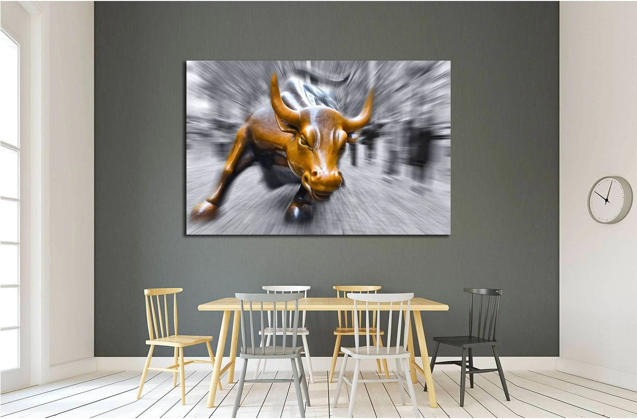 NEW YORK CITY, NY, Charging Bull sculptur №1943 Ready to Hang Canvas Print - Zellart Canvas Prints 0_NY_ART, ALL_Products, s-1943