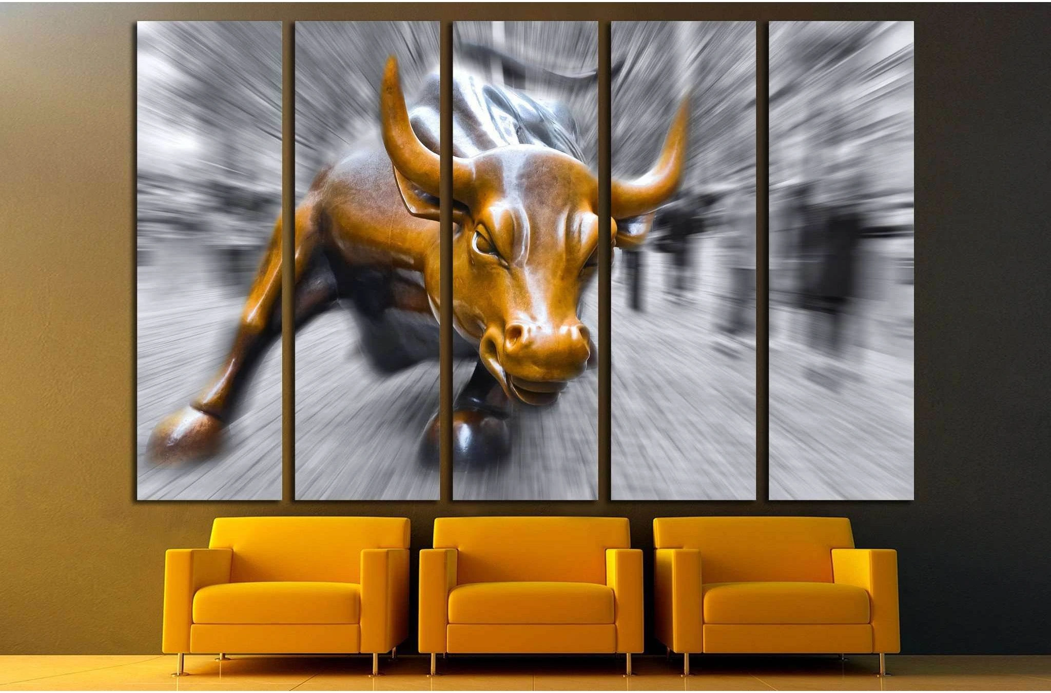 NEW YORK CITY, NY, Charging Bull sculptur №1943 Ready to Hang Canvas Print - Zellart Canvas Prints 0_NY_ART, ALL_Products, s-1943