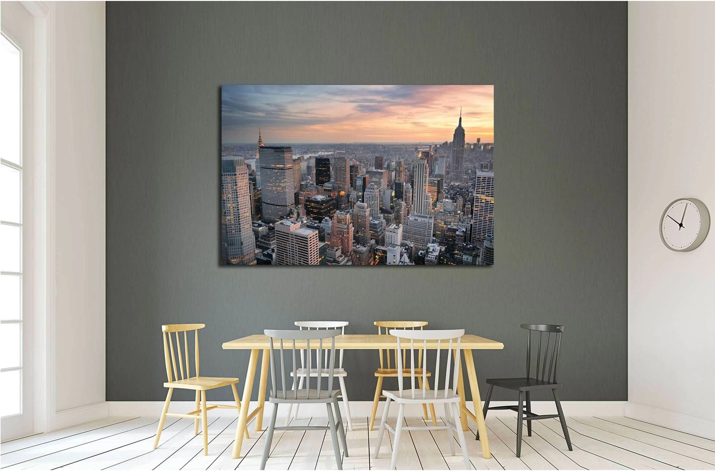 New York City skyline aerial view at sunset with colorful cloud and skyscrapers №2619 Ready to Hang Canvas Print - Zellart Canvas Prints 0_NY_ART, ALL_Products, s-2619