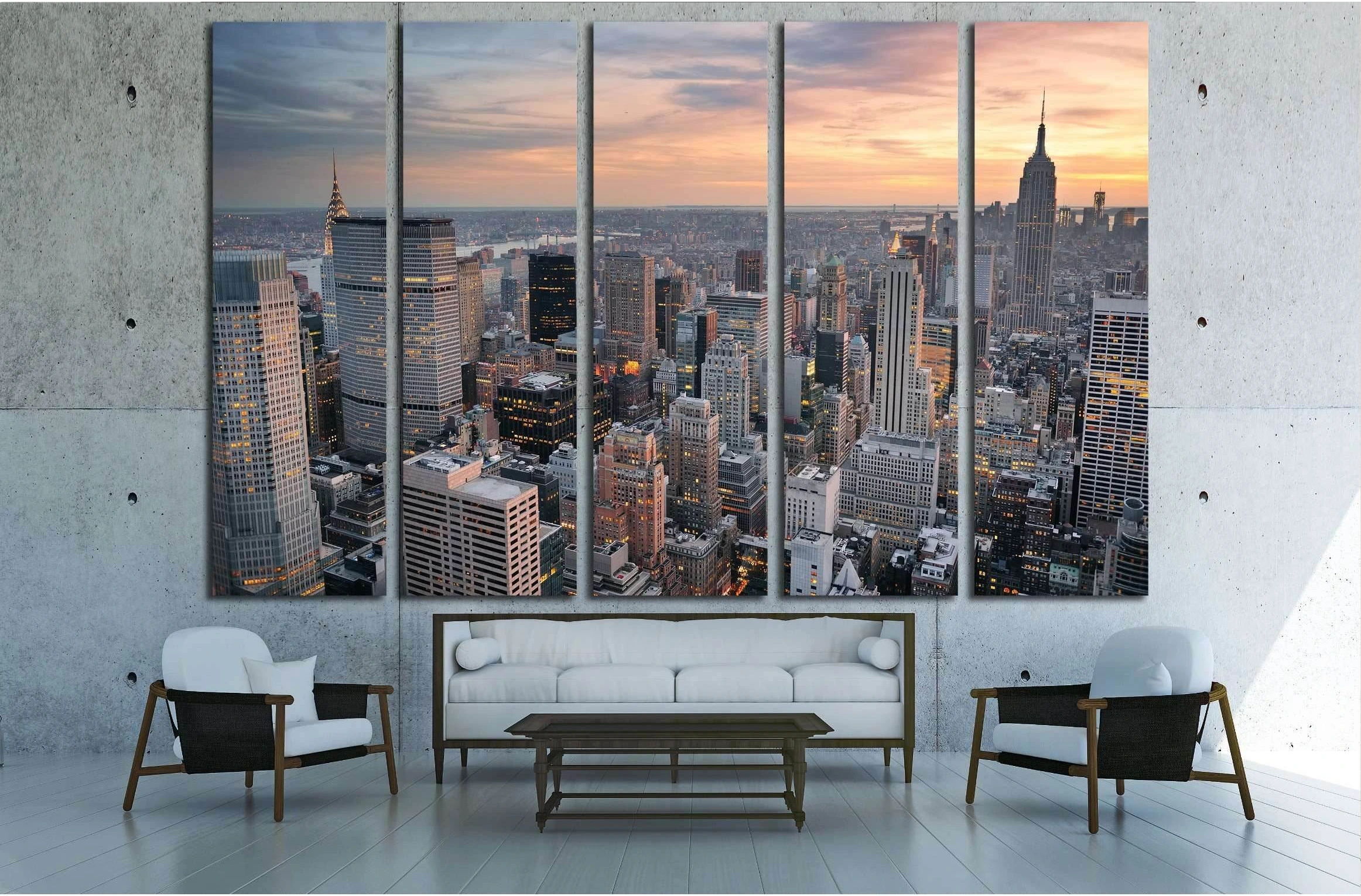 New York City skyline aerial view at sunset with colorful cloud and skyscrapers №2619 Ready to Hang Canvas Print - Zellart Canvas Prints 0_NY_ART, ALL_Products, s-2619