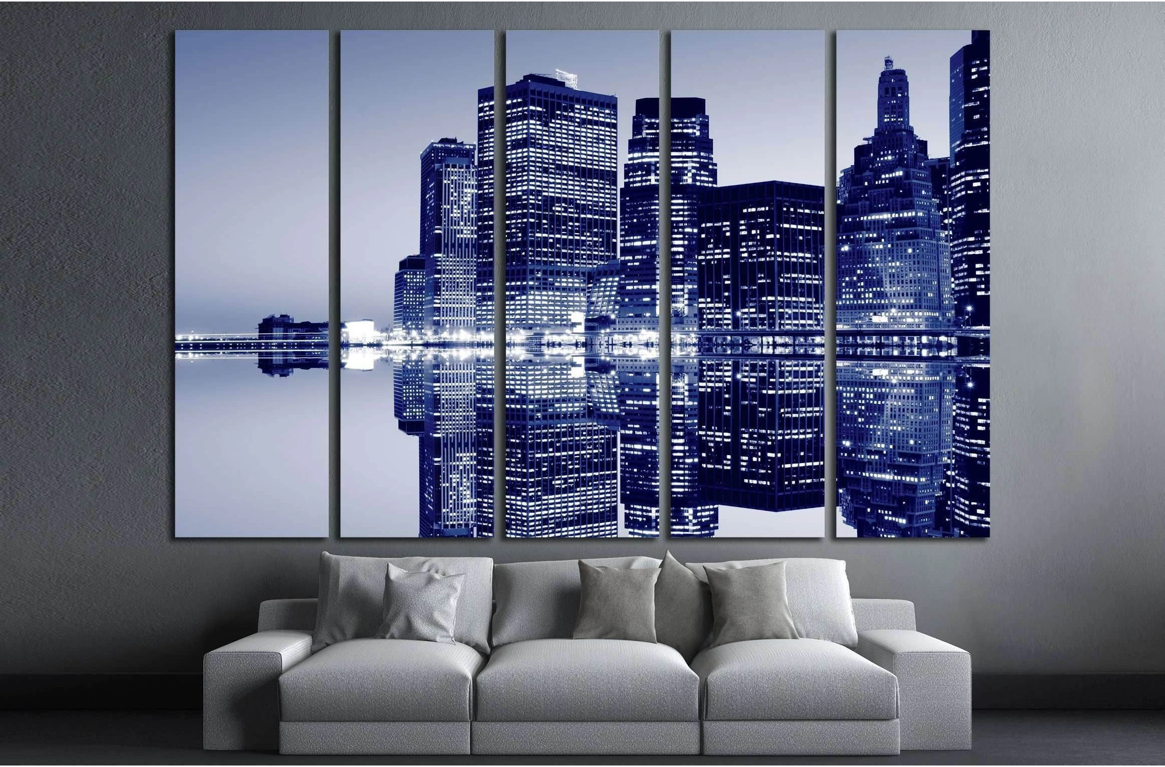 New York City skyline at Night Lights, Lowre Manhattan №2591 Ready to Hang Canvas Print - Zellart Canvas Prints 0_NY_ART, ALL_Products, s-2591